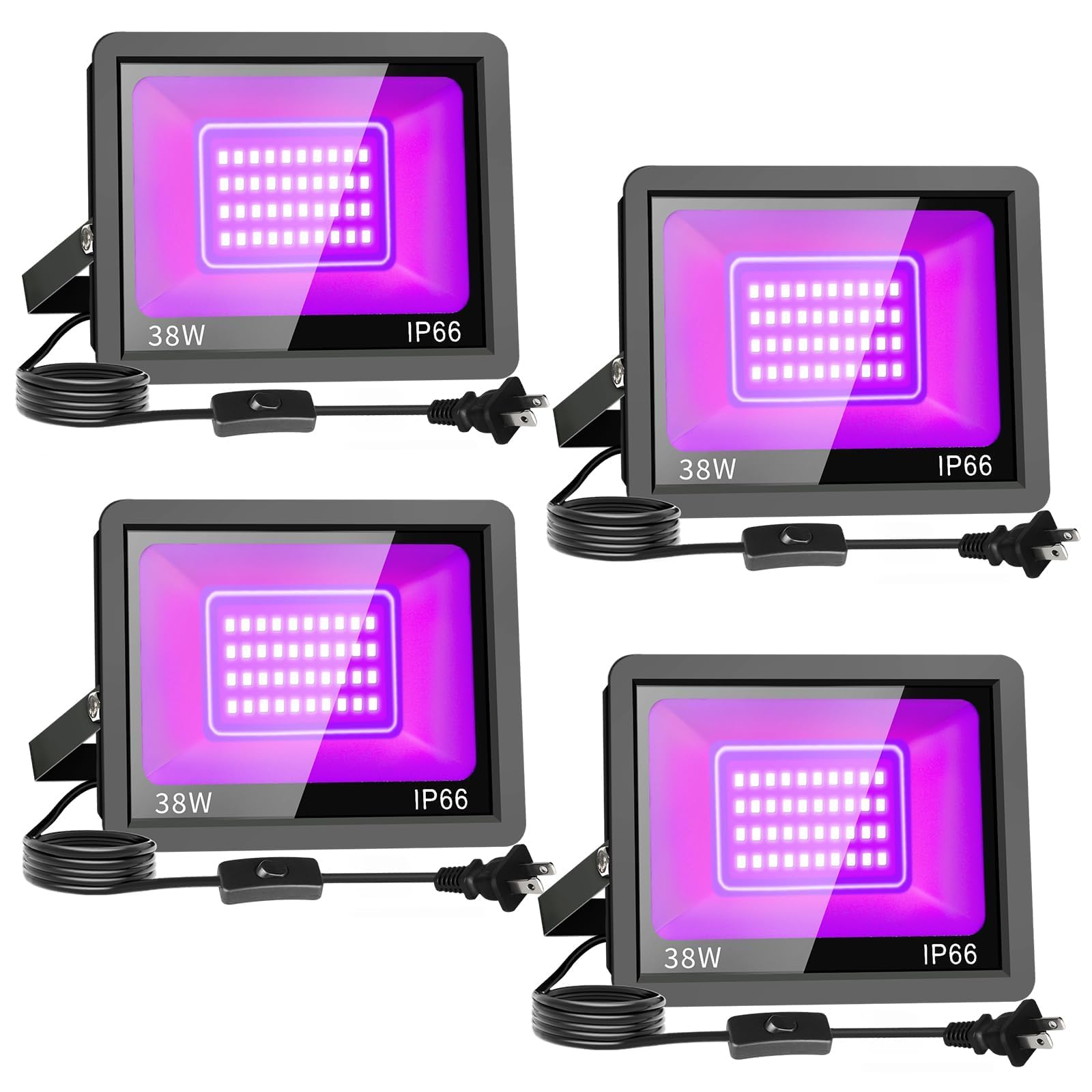 Thecham 38W Led Black Light - Waterproof Outdoor Flood Light For Halloween Party, 4 Pack