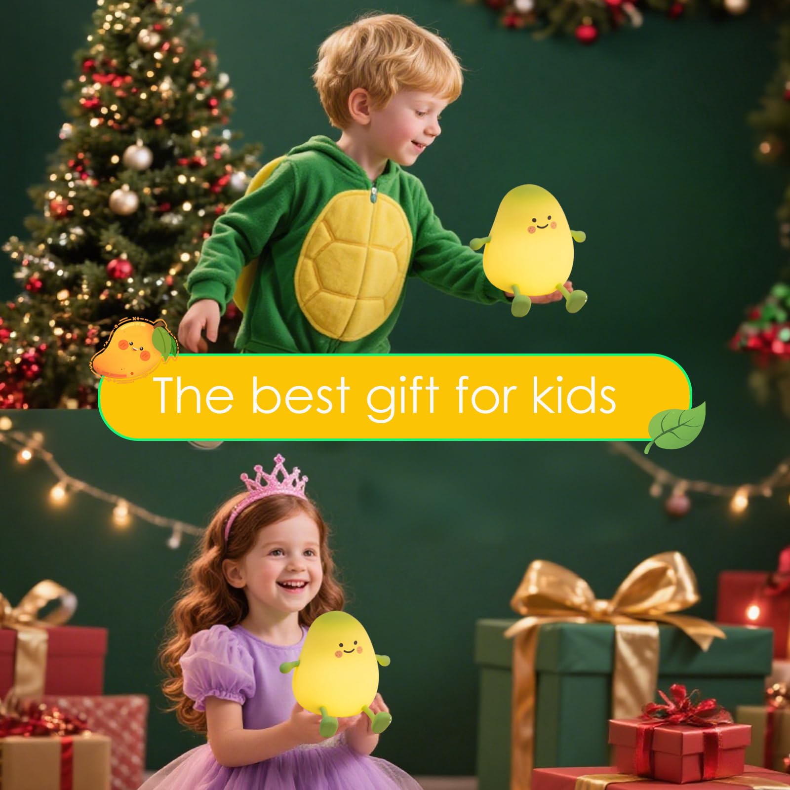 Cute Mango Shape Night Light, 2-Level Dimmable and 2 Timer Settings Touch Lamp, USB Rechargeable Silicone Nightlight with Phone