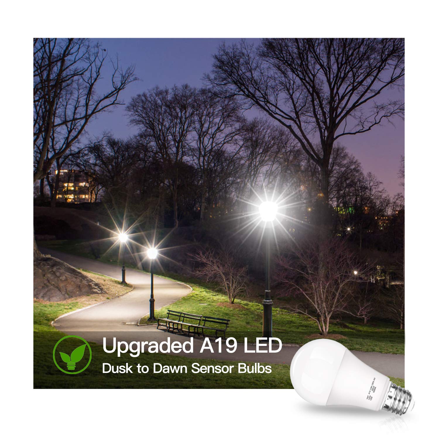 SHINE HAI Dusk to Dawn LED Light Bulbs, 12W (100W Equiv), 1200 LM, E26 Base, Daylight White, 4-Pack