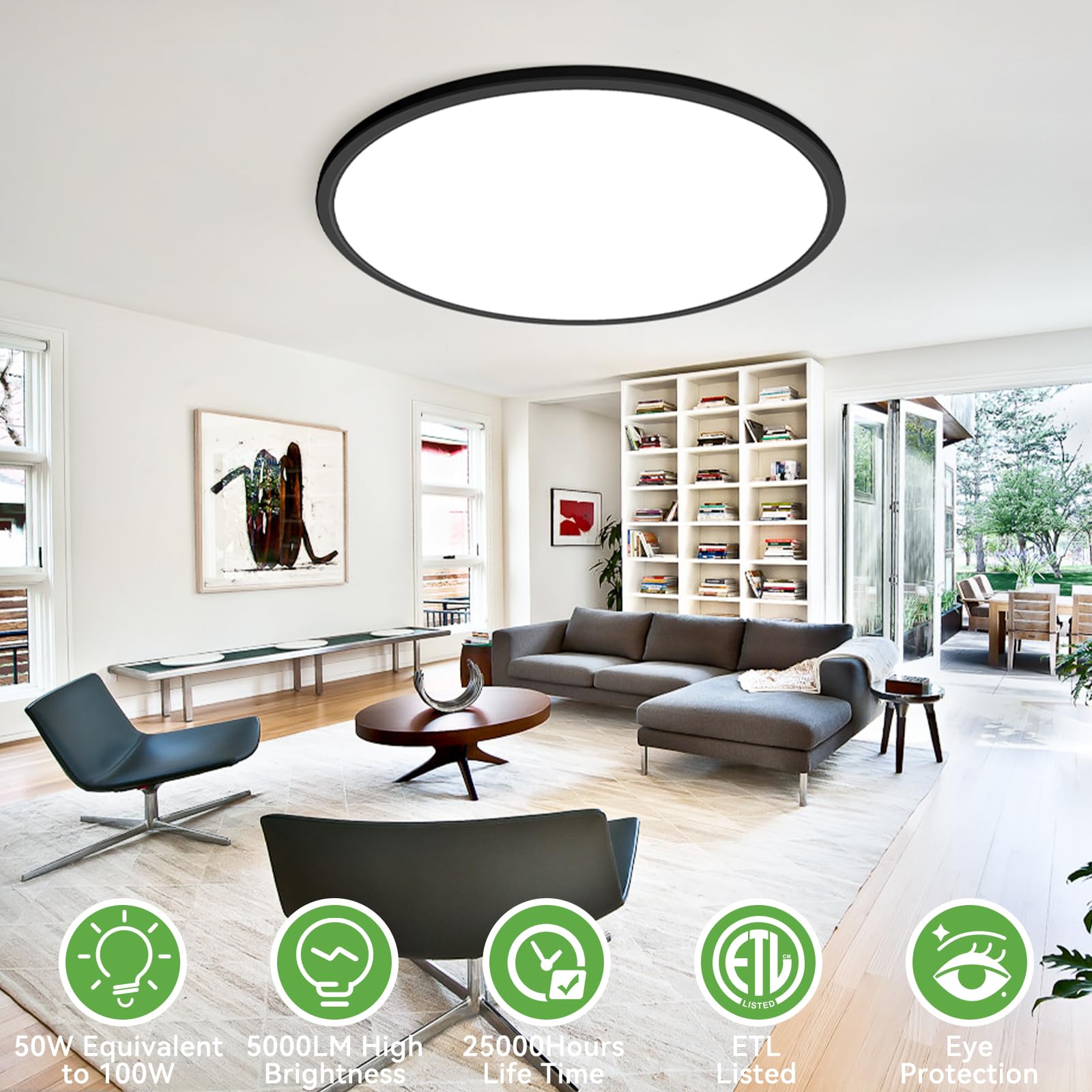 Zemty 20 Inch Led Flush Mount Ceiling Light, 50W 5000Lm Large Light Fixture, 3 Color Temperature In One 3000K 4500K 6000K Round