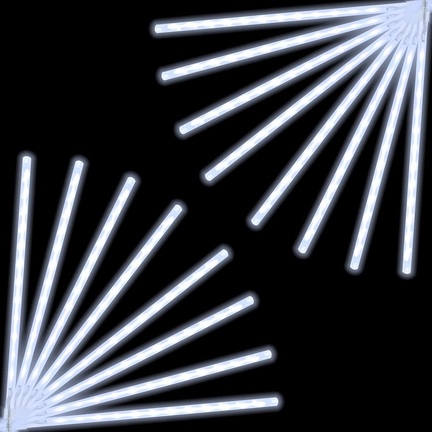 EXF Solar Meteor Shower Lights 16 Tubes 384 LEDs Cool White Waterproof 1 Pack MSL-01 for Outdoor Christmas Decorations