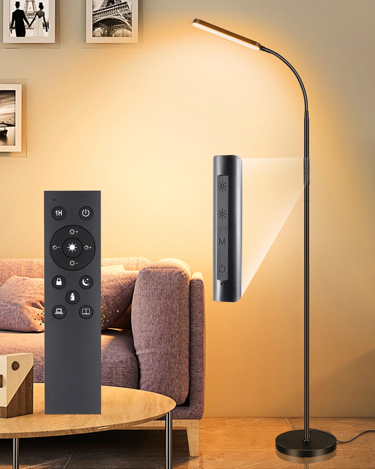 YTDRGB LED Floor Lamp,15 W 1500 LM Super Bright Reading Lamp with Remote and Touch Control Floor Light, 3 Colors and Stepless Br