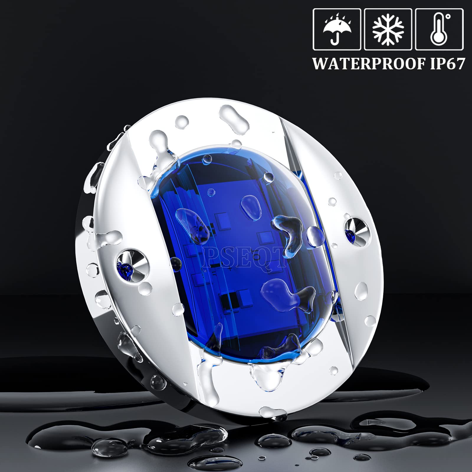 PSEQT 4pc LED Boat Deck Lights - Waterproof 12V, 3in Blue Lens, Chrome Plastic, Model PSEQTSE12BB