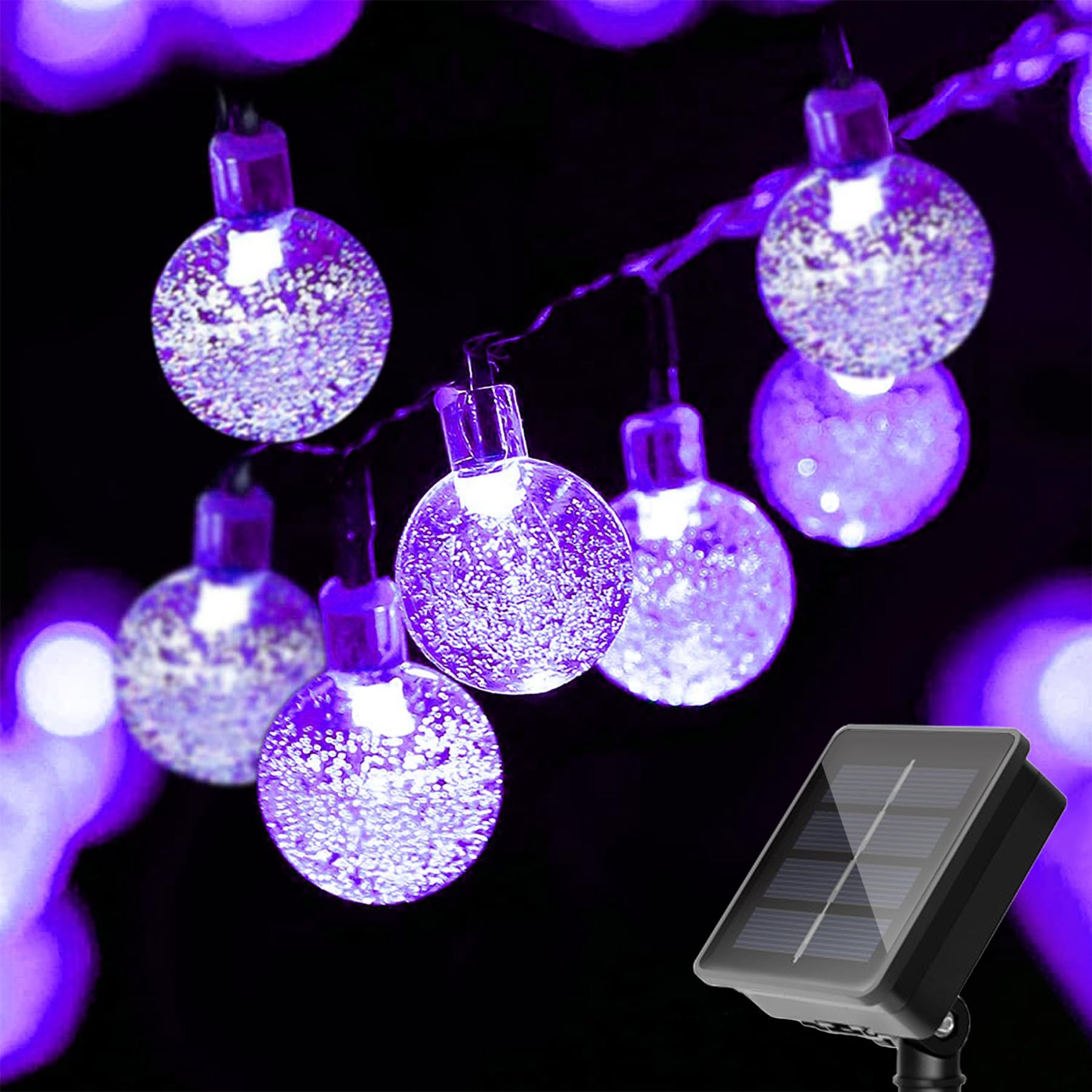 L LAMPOP 20 LED Decorations Crystal Globe Solar String Outdoor Lights with 8 Lighting Modes Waterproof Solar Powered Patio Hanging Light for Garden Yard Porch Wedding Party Decor(Purple)