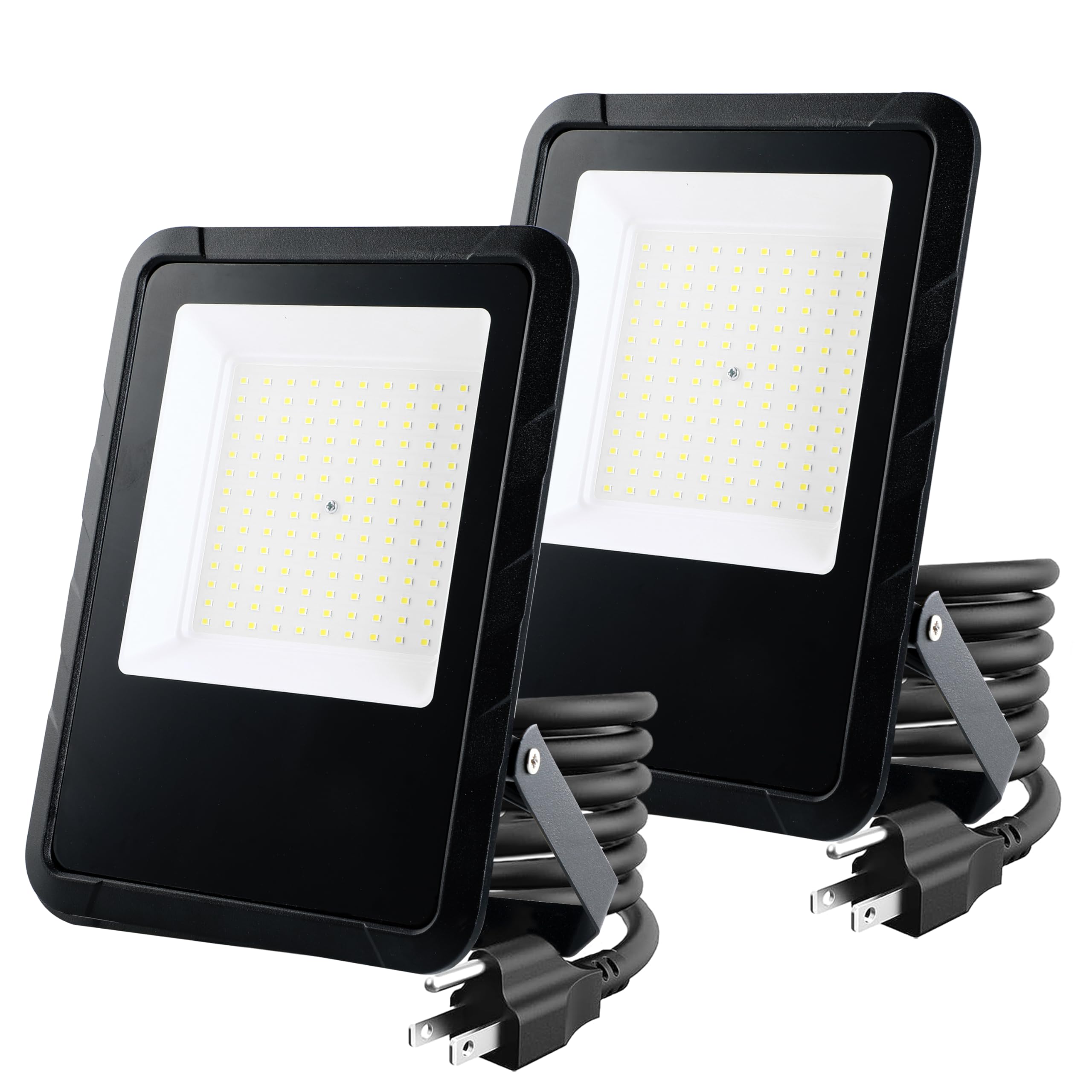 Simple Deluxe 2 Pack 100W Flood Lights Outdoor, 10000LM Daylight White LED Work Light with Plug, IP65 Waterproof, 6500K Floodlig
