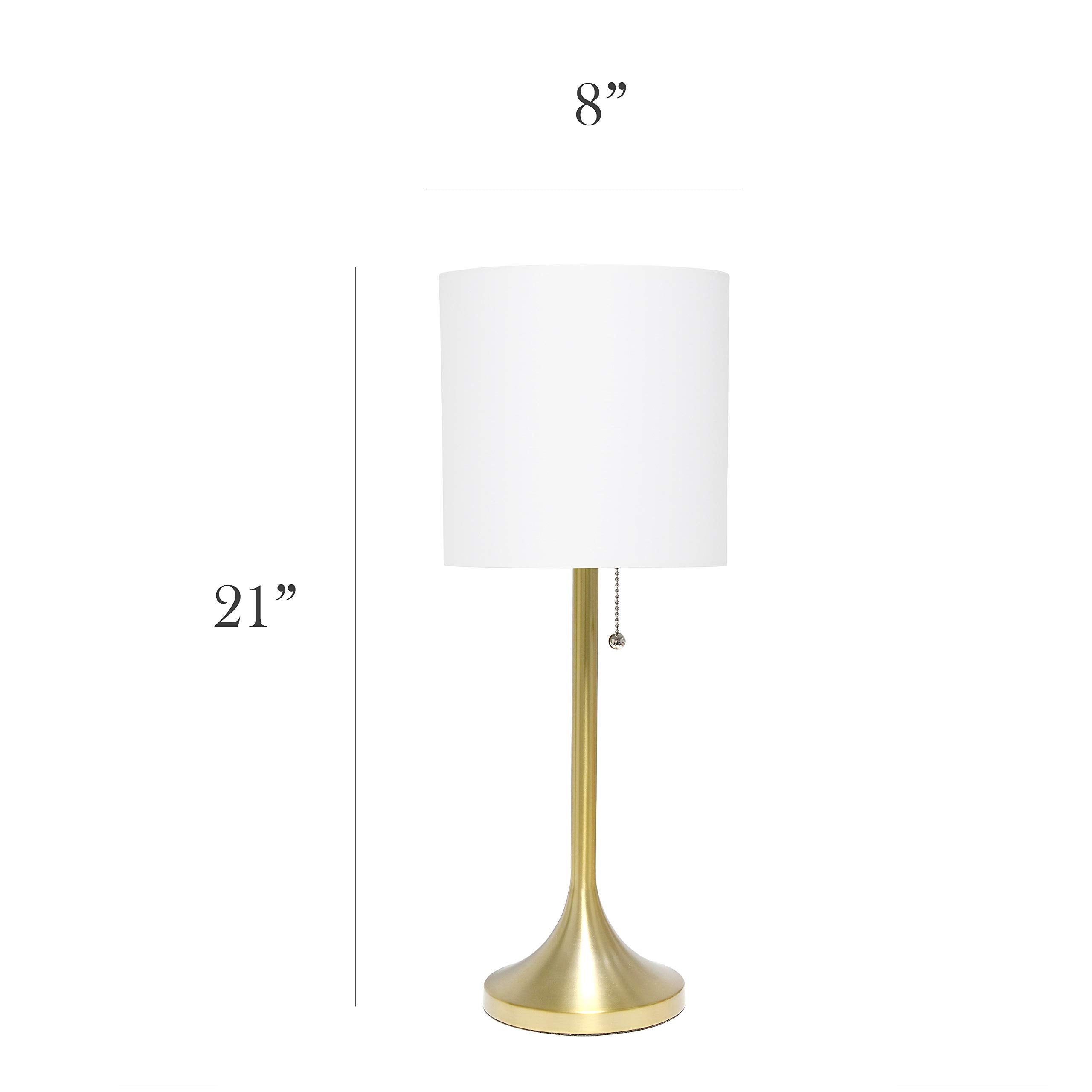 Simple Designs Lt1076-Gdw Tapered Fabric Drum Shade Table Lamp, Gold And White, 8 X 8 X 21