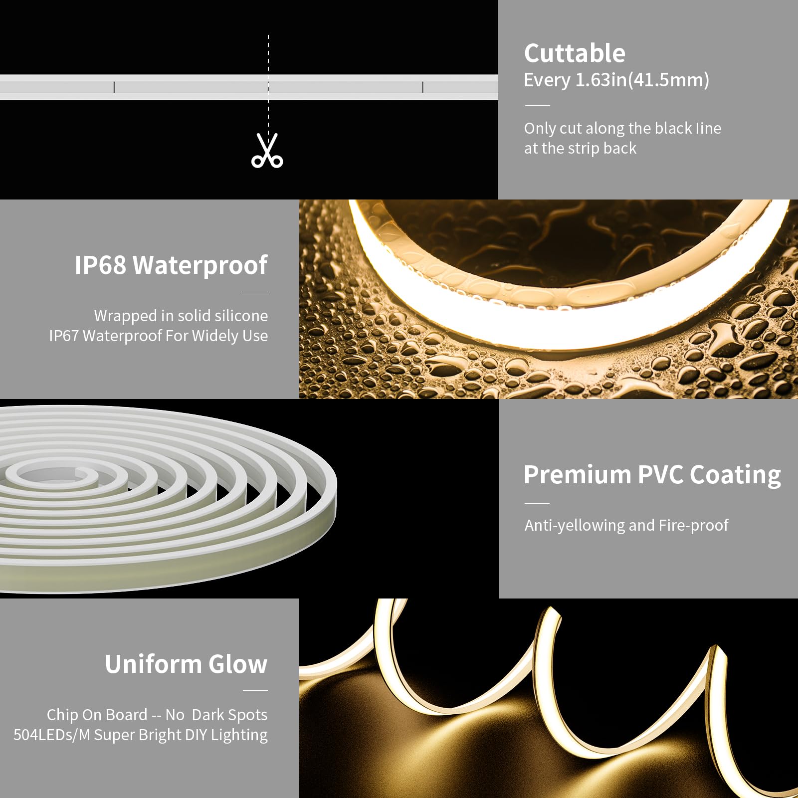 Pautix Cob Led Strip Neon Rope Light 16.4Ft/5M, 2700K Warm White 504 Leds/M 24V,Silicone Led Neon Light Ip68 Waterproof For Outd