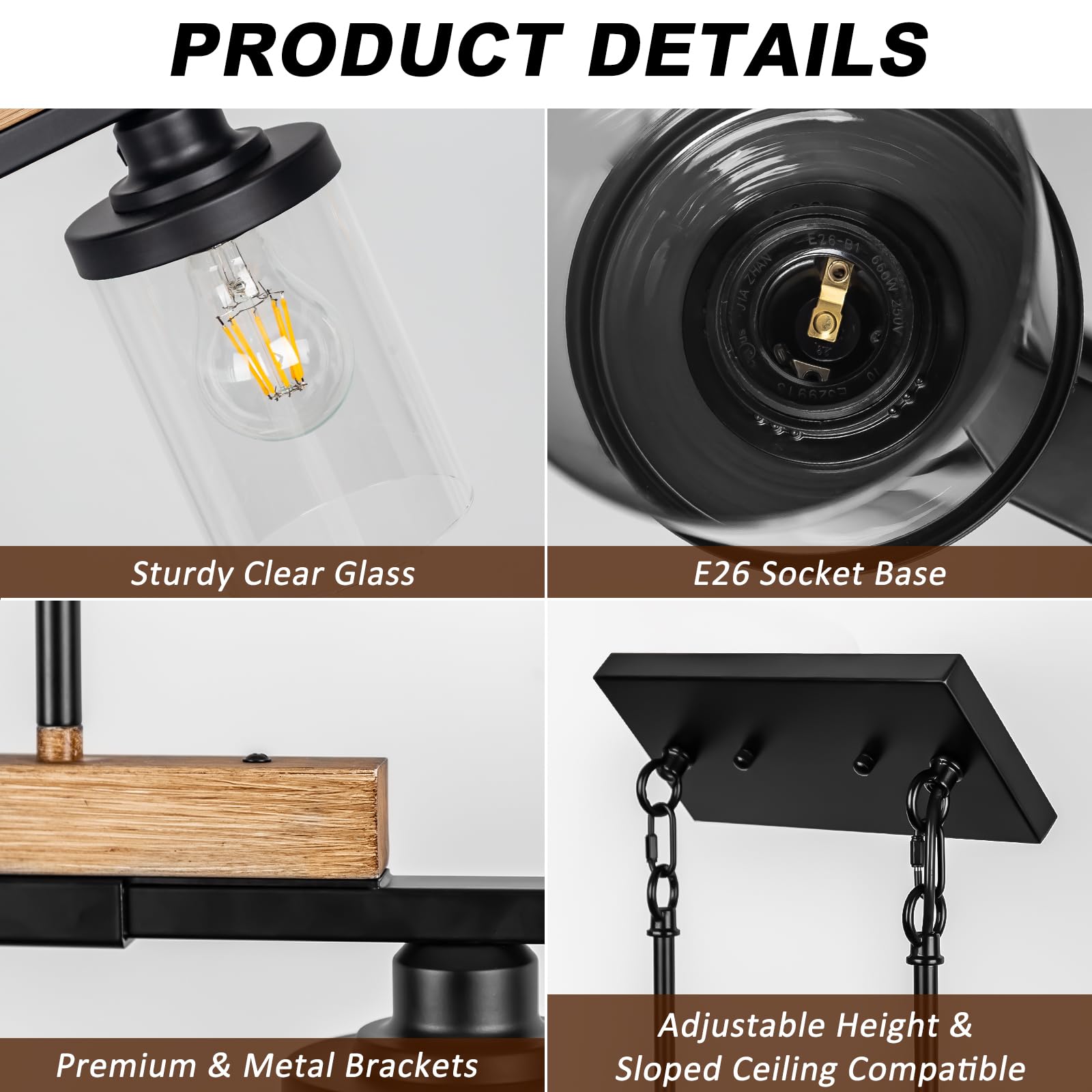 5-Light Kitchen Island Lighting, Farmhouse Dining Room Chandelier Over Table, Modern Pendant Light Fixture With Adjustable Height, Large Black Ceiling Light For Dining Table Sloped Ceiling Compatible