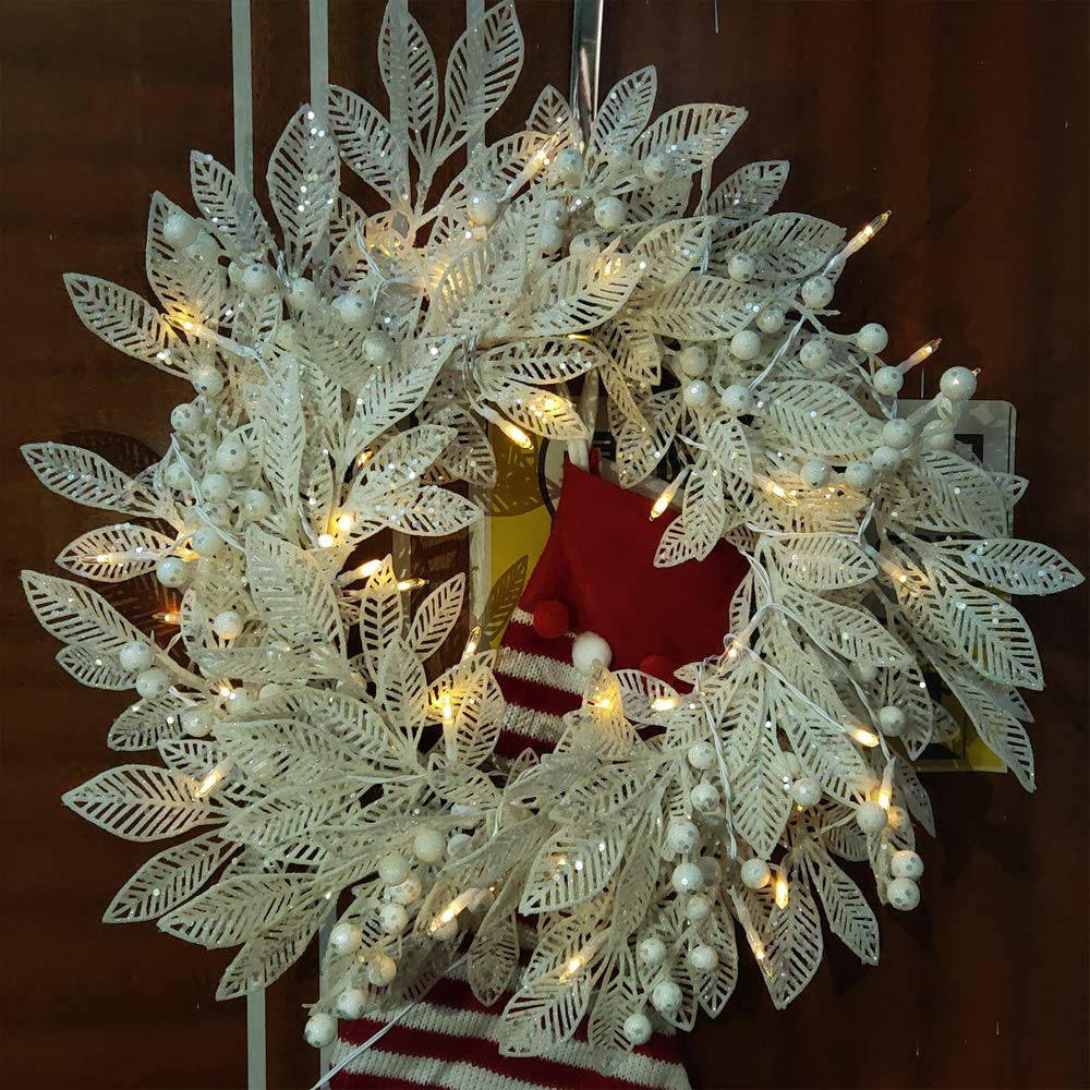 Outdoor String Lights With Timer - Battery Operated String Lights Christmas Lights 18Ft 50 Led String Lights White Wire For Indoor Outdoor Wedding Party Garden Home, Waterproof, Warm White, 2 Pack