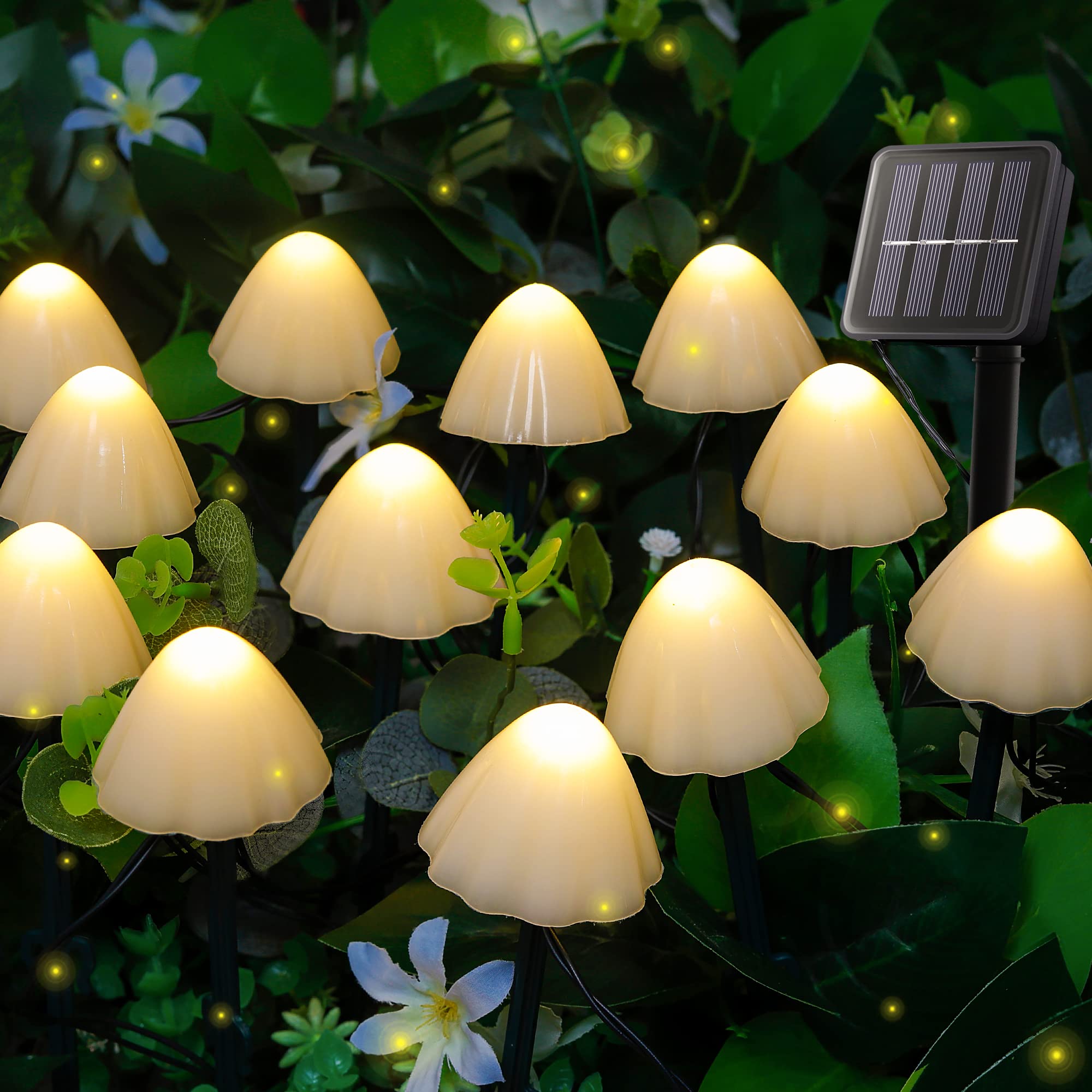 Pellimo Solar Garden Lights,Set Of 12Pcs 14.5Ft Mini Mushroom Solar Lights Outdoor Waterproof,2 Modes Cute Mushroom Shaped Pathway Lights For Patio Yard Garden Christmas Decoration(Warm White)