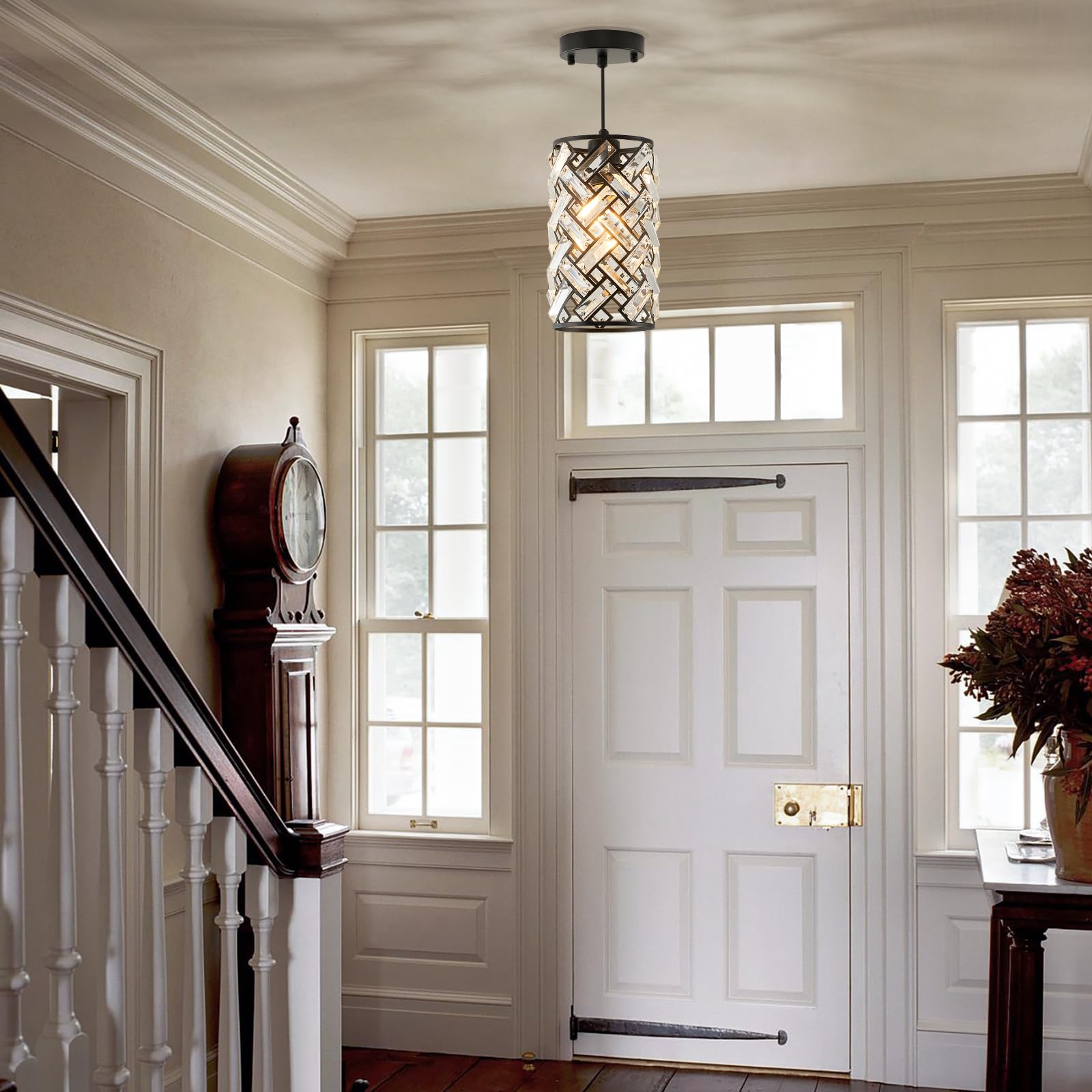 Catiner Modern Black Crystal Pendant Light Fixture, Mini Chandelier 3-Pack For Kitchen Island, Dining Room, Living Room, Hallway