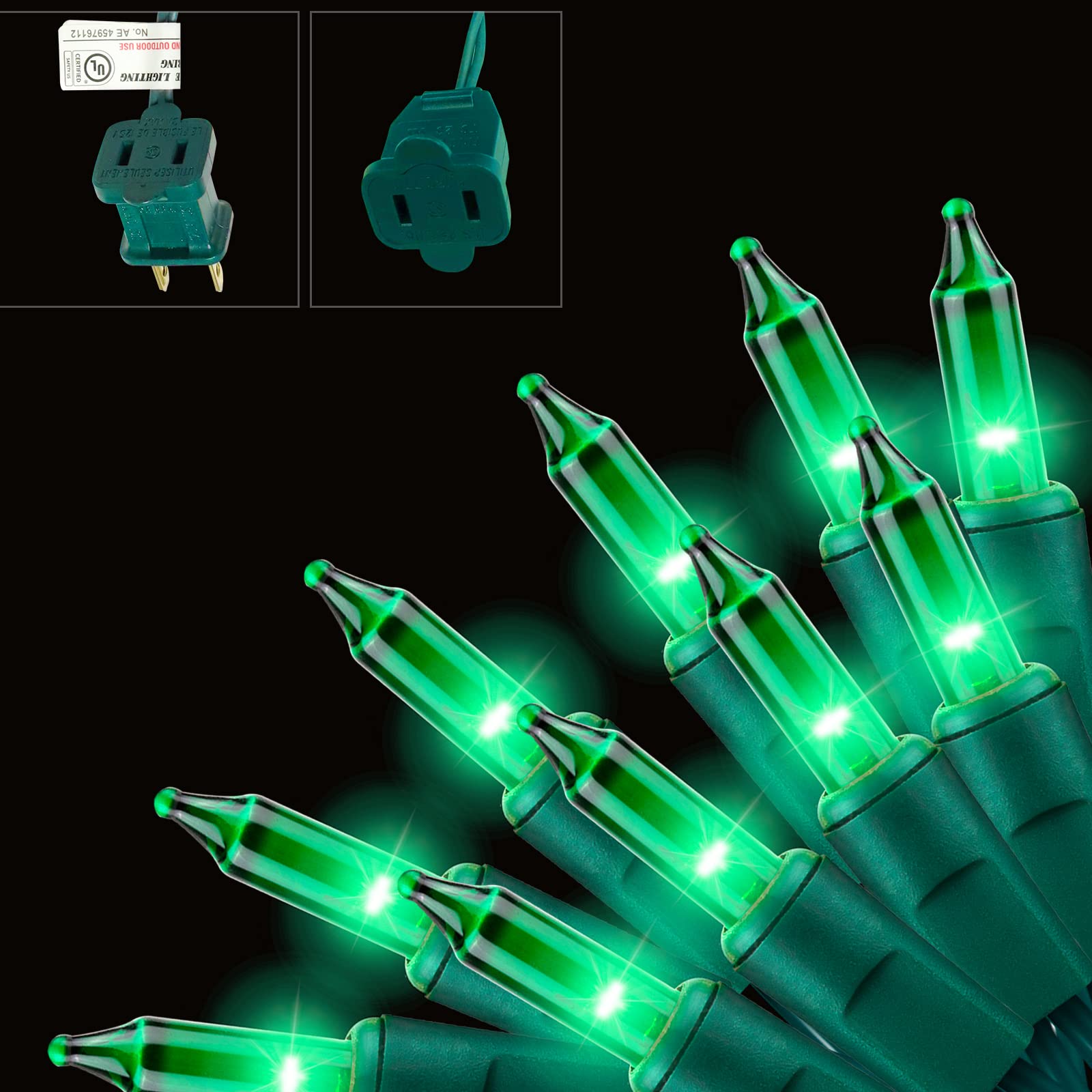 XMASHOME 19.6ft Green Wire Green String Lights, 100 Count Incandescent Christmas Lights (Green, 100 Lights)