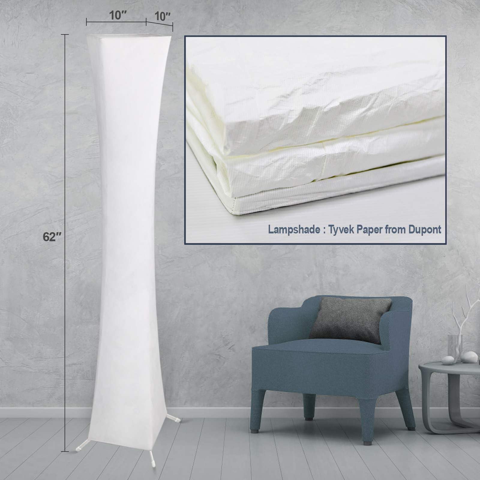 Yinghuochong LED Floor Lamp - Dimmable, 61in  Tall, 3 Color Temperature, Remote & APP Control, Modern Square Design