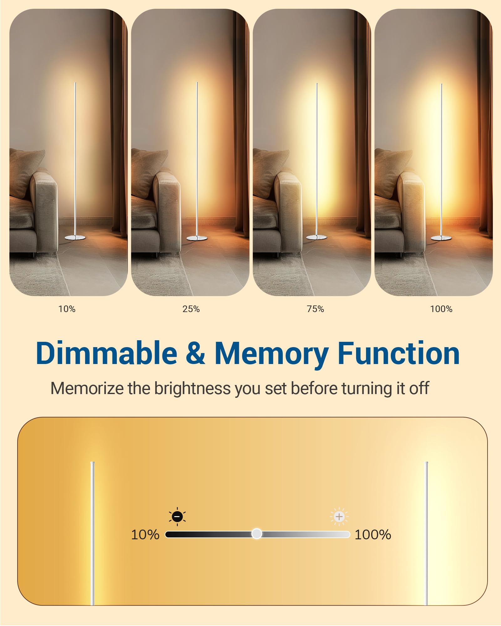 DEWENWILS LED Floor Lamps Set of 2, Dimmable 1100 LM, 57.5in White Aluminum Standing Lamps for Living Room, Bedroom, Office