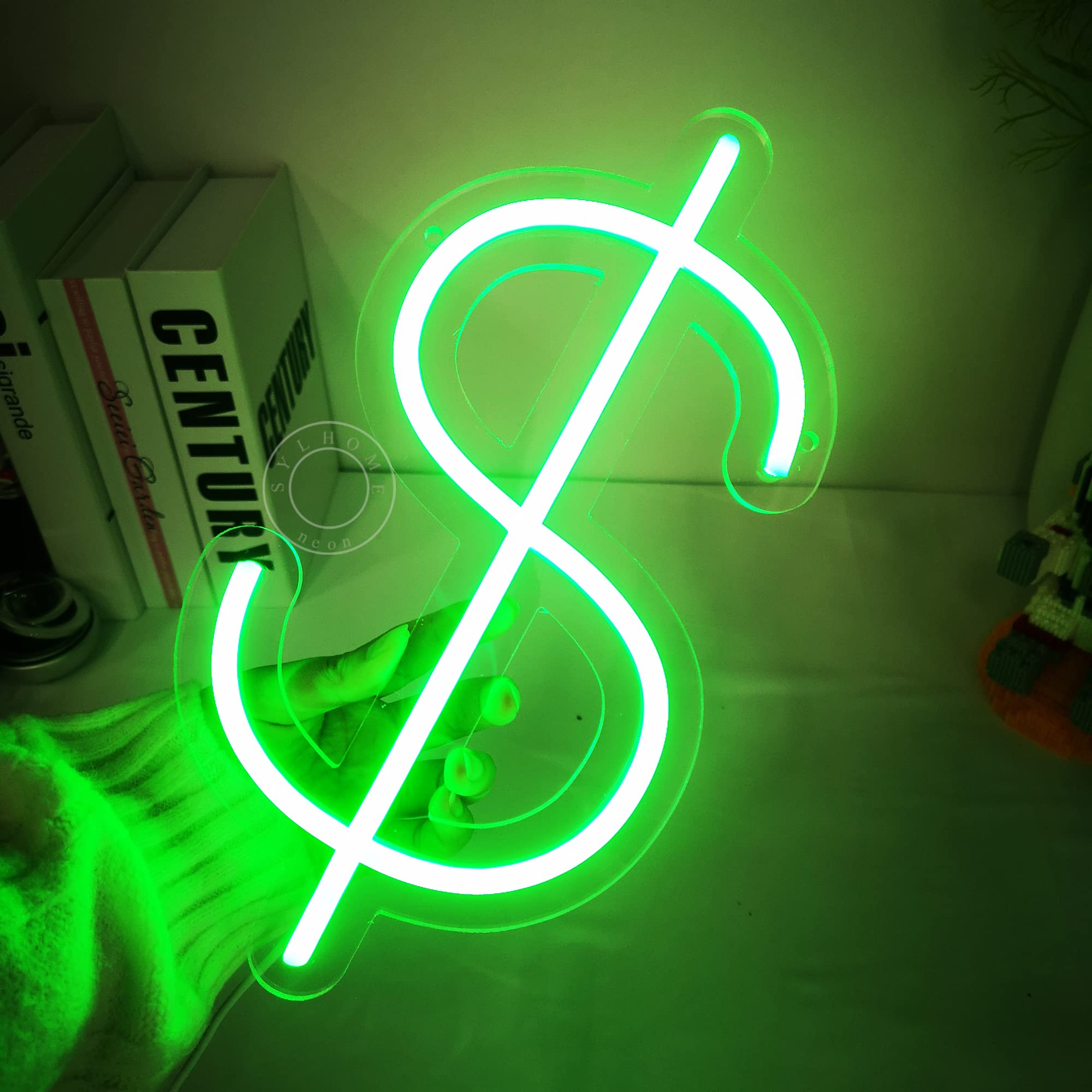 SYLHOME LED Neon Light Sign - Dollar $ Design, Green, 11.81in x 6.3in, USB Powered, for Home, Game Room, Bar Decor