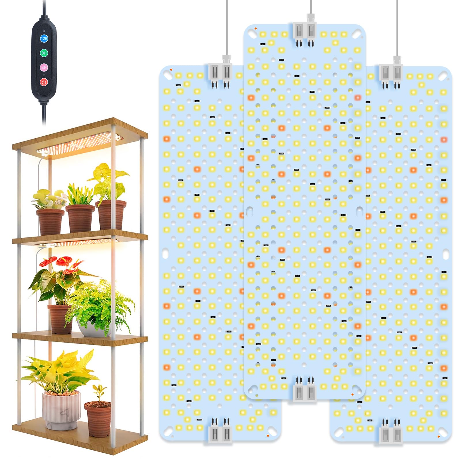 3-Pack Panel Grow Lights for Indoor Plants  FECiDA 2026 LED Plant Grow Light for Under Cabinet Plants  Full Spectrum Growing Lamp with 4 8 12 16 20 Hr Timer  Free Linking