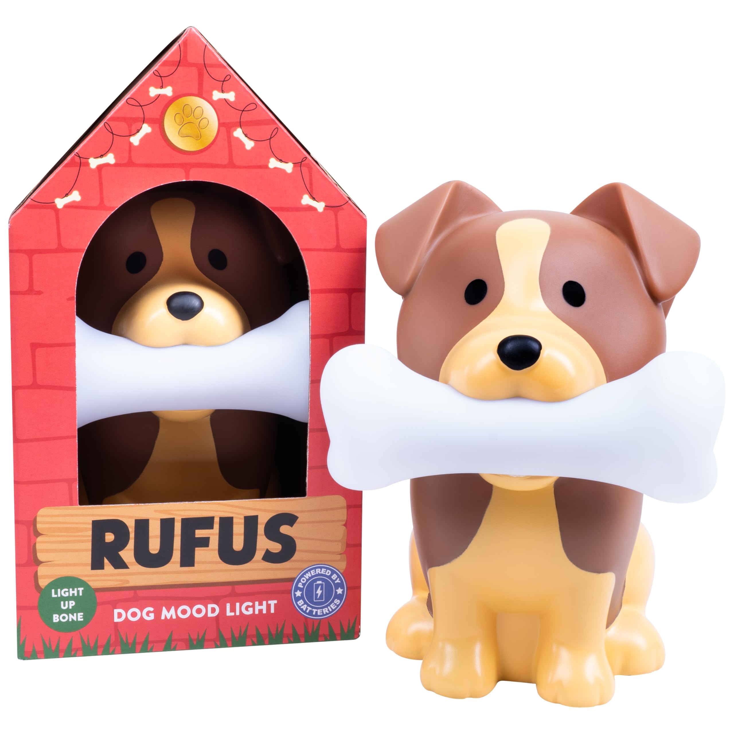 Fizz Creations Rufus The Dog Mood Light - Small Multicolor LED Lamp - Battery Operated Plastic Night Light for Kids & Dog Lovers