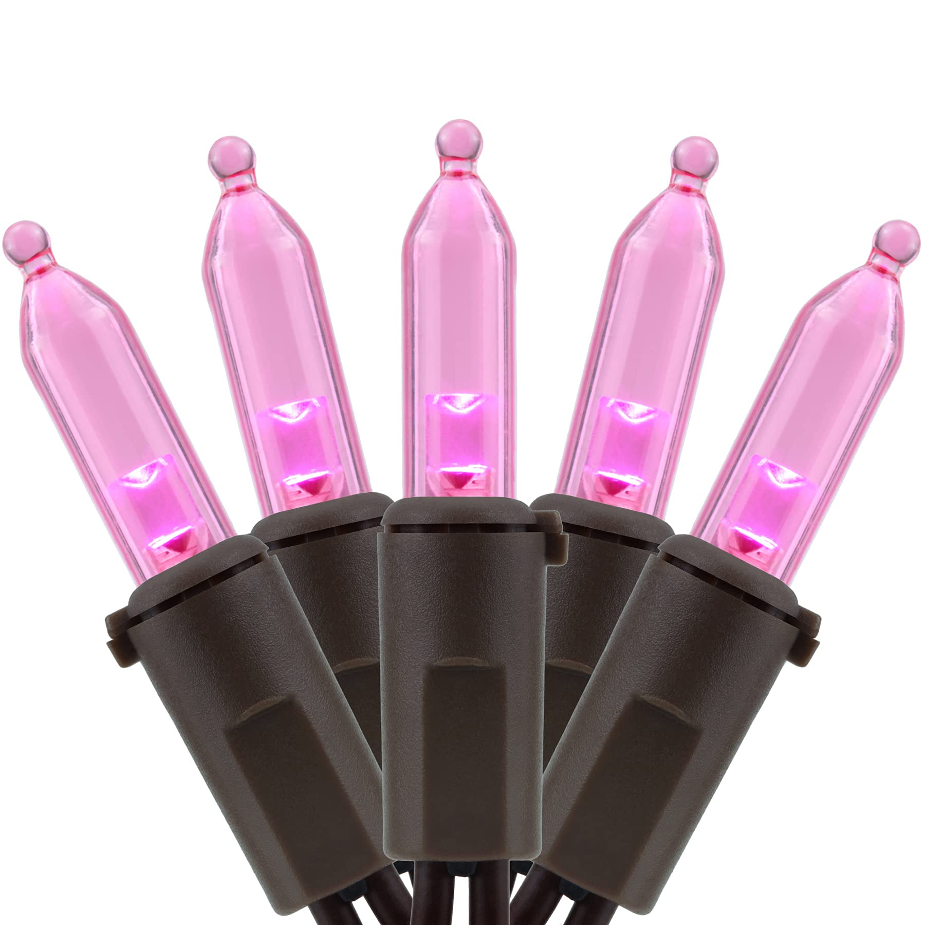 YULETIME 200 Pink LED Christmas Lights, 66 Feet Brown Wire UL Certified Commercial Grade Holiday String Light Set