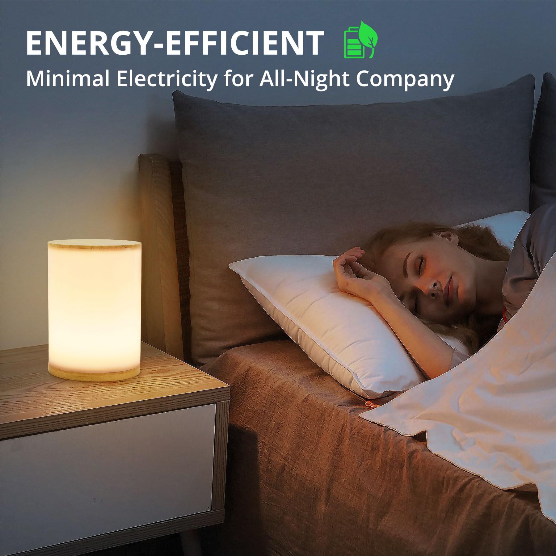 UCHENTON Mini Bamboo Bedside Table Lamp, 10 Brightness Levels, 3 Color Temperatures, Polycarbonate Shade, USB, Cold White/Warm White/White