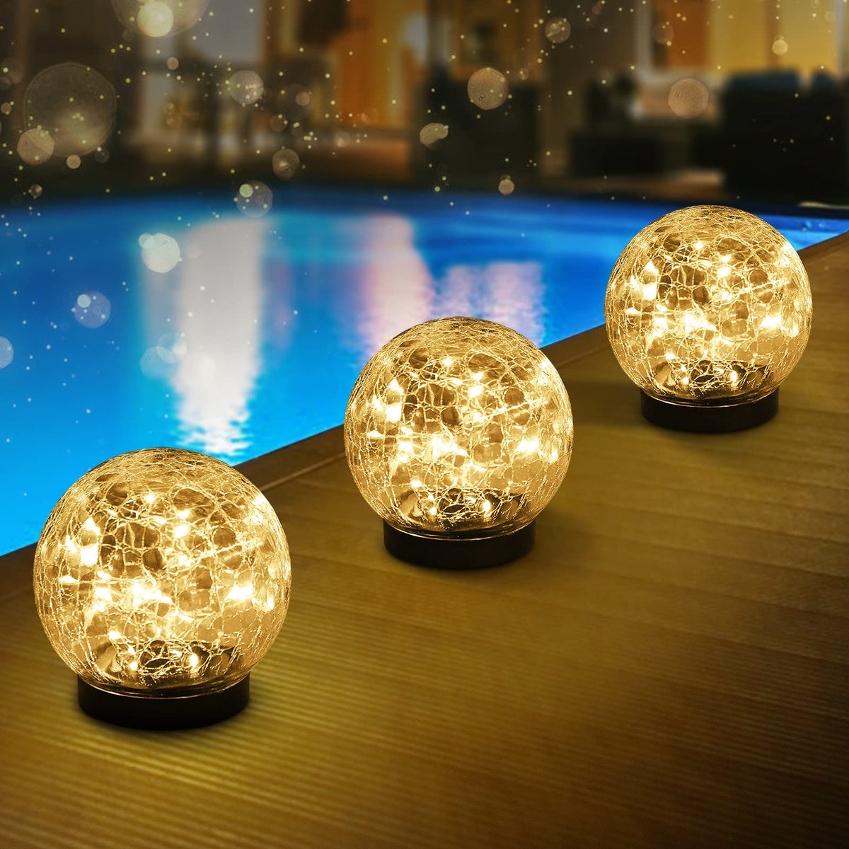 Hoflyw Outdoor Decor Solar Lights Garden Lights Solar Globe Lights Solar Balls For Garden Pathway Lights Solar Garden Decor 3 Pack For Decorations Lawn (Medium 3 Pack, Warm White-3)