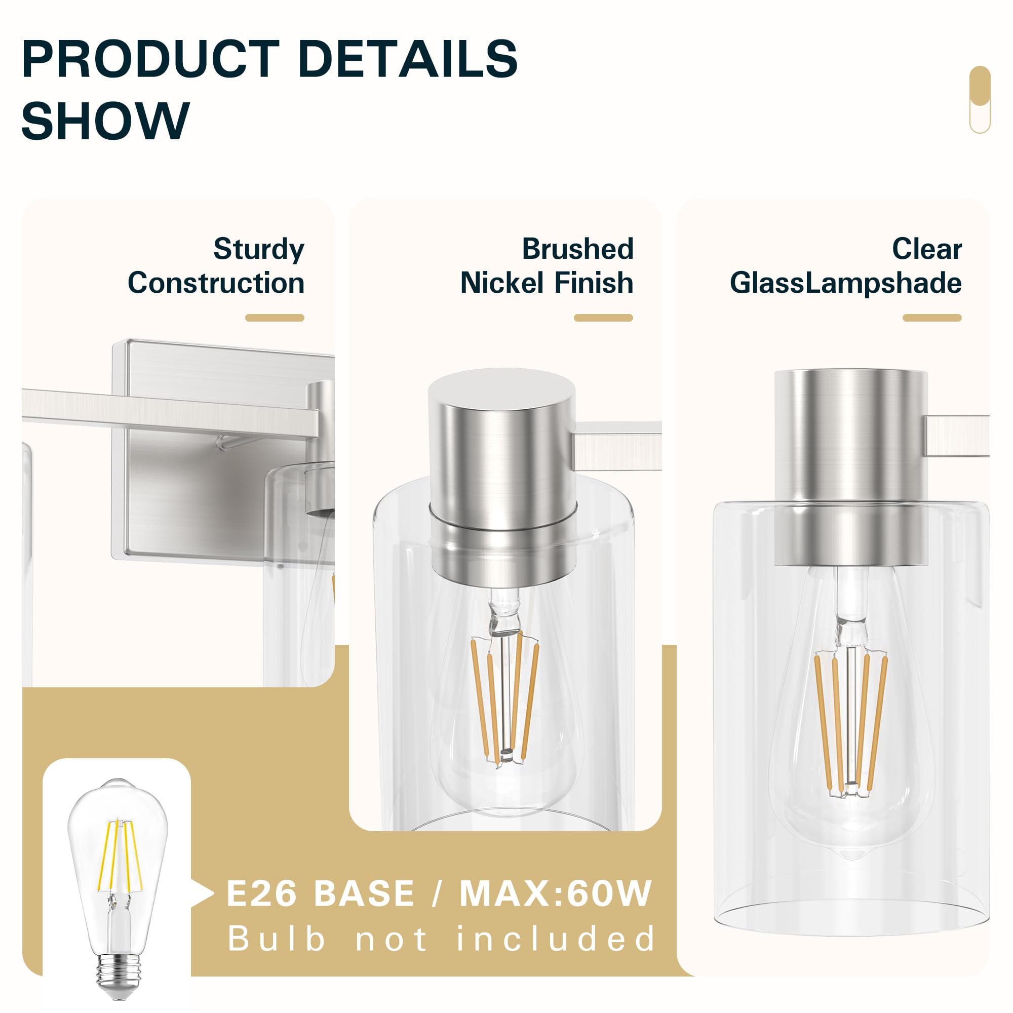 Esfos 5-Light Modern Vanity Light Fixtures Over Mirror, Brushed Nickel Bathroom Light Fixtures, Vanity Lights, Wall Sconce With