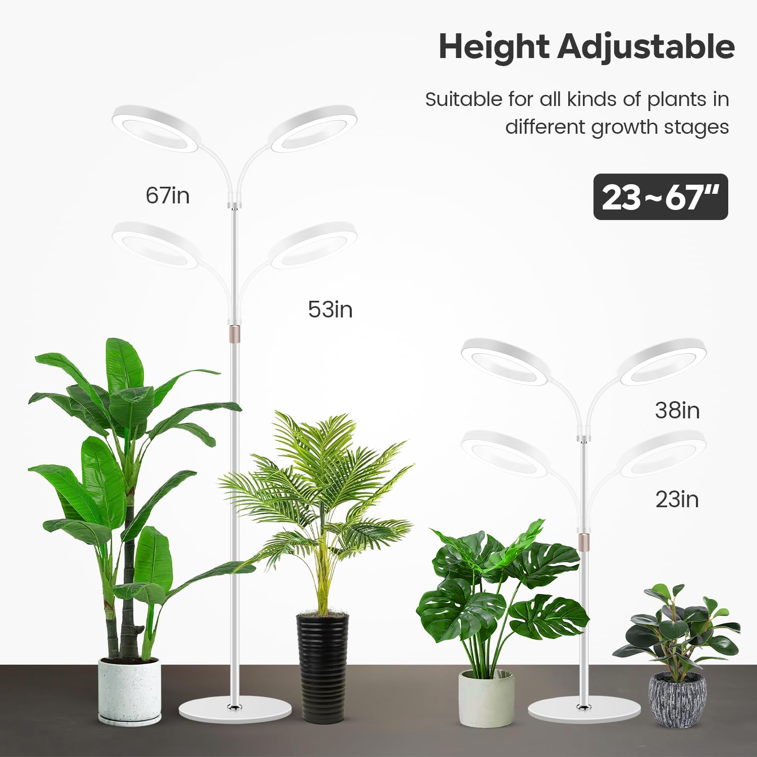 Garpsen Grow Lights For Indoor Plants  Dual-Head Full Spectrum Led Plant Light With Stand  3 Color Modes Grow Lamp With Timer 6/12/16H  5 Dimmable Levels  168 Leds And 67Height Adjustable(White)