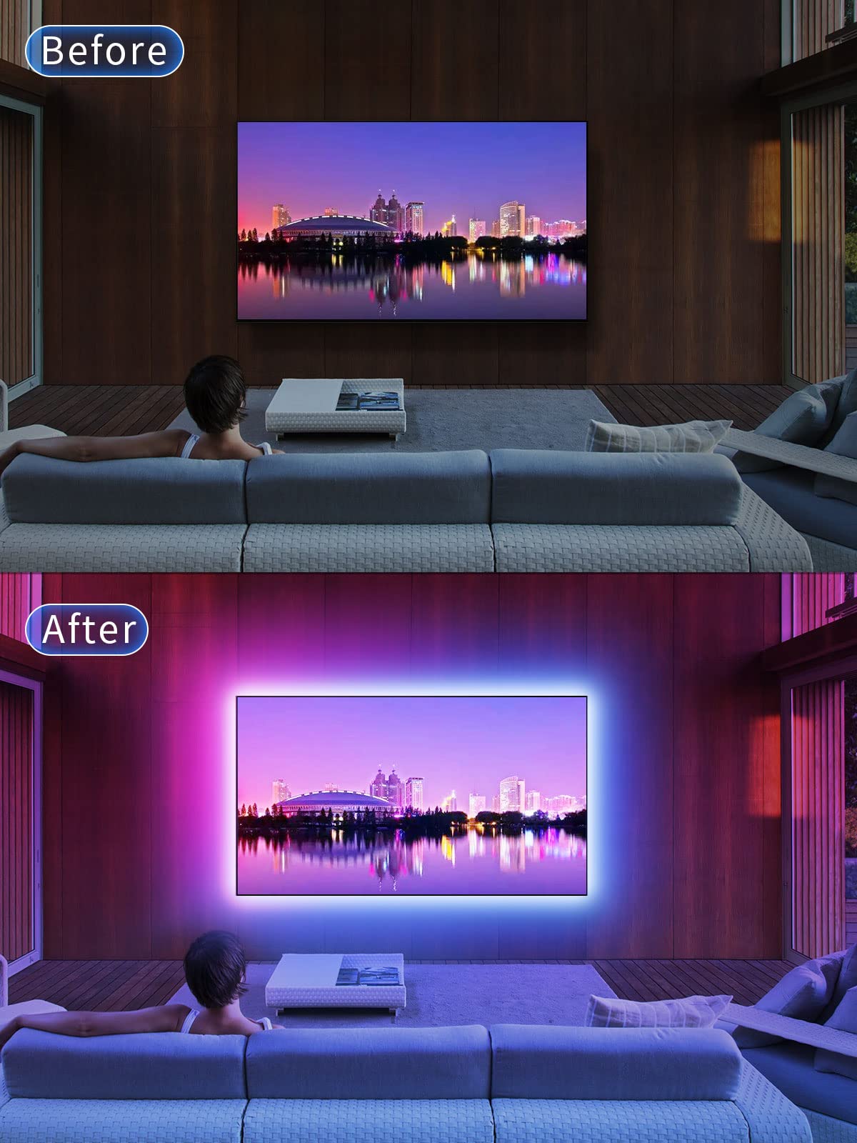 GIPOYENT LED TV Backlight, 16.4FT, RGB Color Changing, Music Sync, Bluetooth for 45-75 Inch TVs