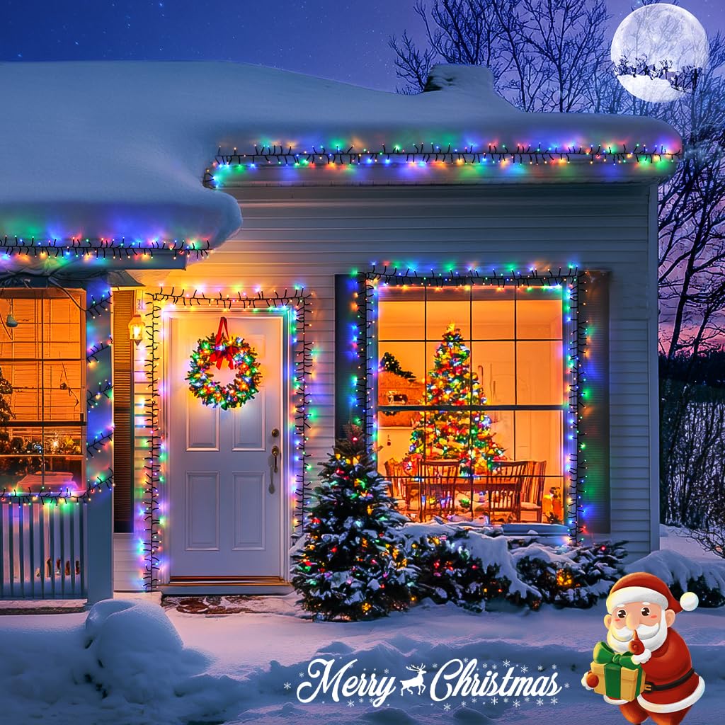 JMEXSUSS 400 LED Cluster Lights, 22ft Twinkle Lights, Multicolor, Remote, 8 Modes, Green Wire, Model EXS-S-0400-R