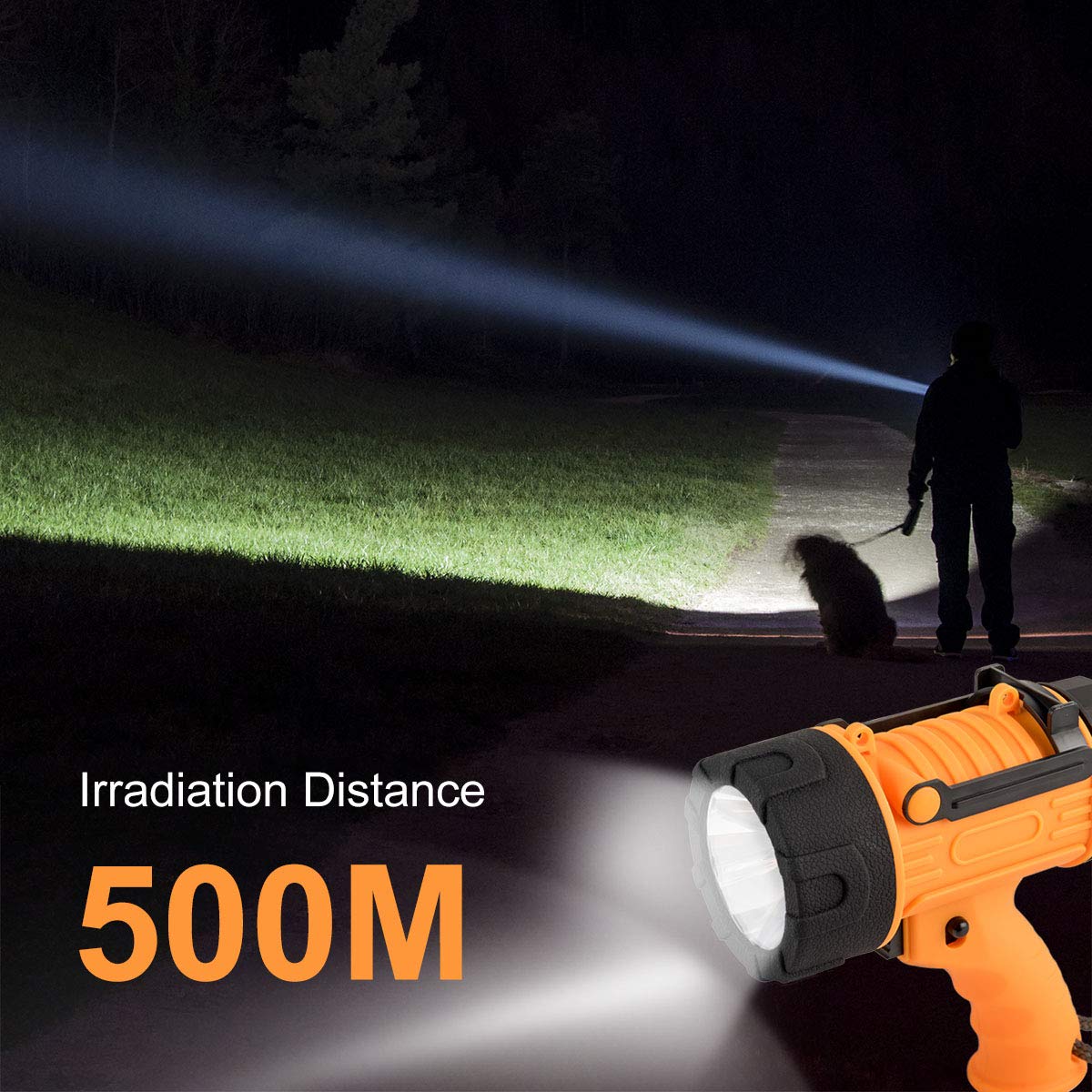 YIERBLUE Rechargeable Spotlight 200000 Lumens 18W Waterproof Handheld Flashlight, 10000mAh Battery, Small, Orange, Model yiff-03