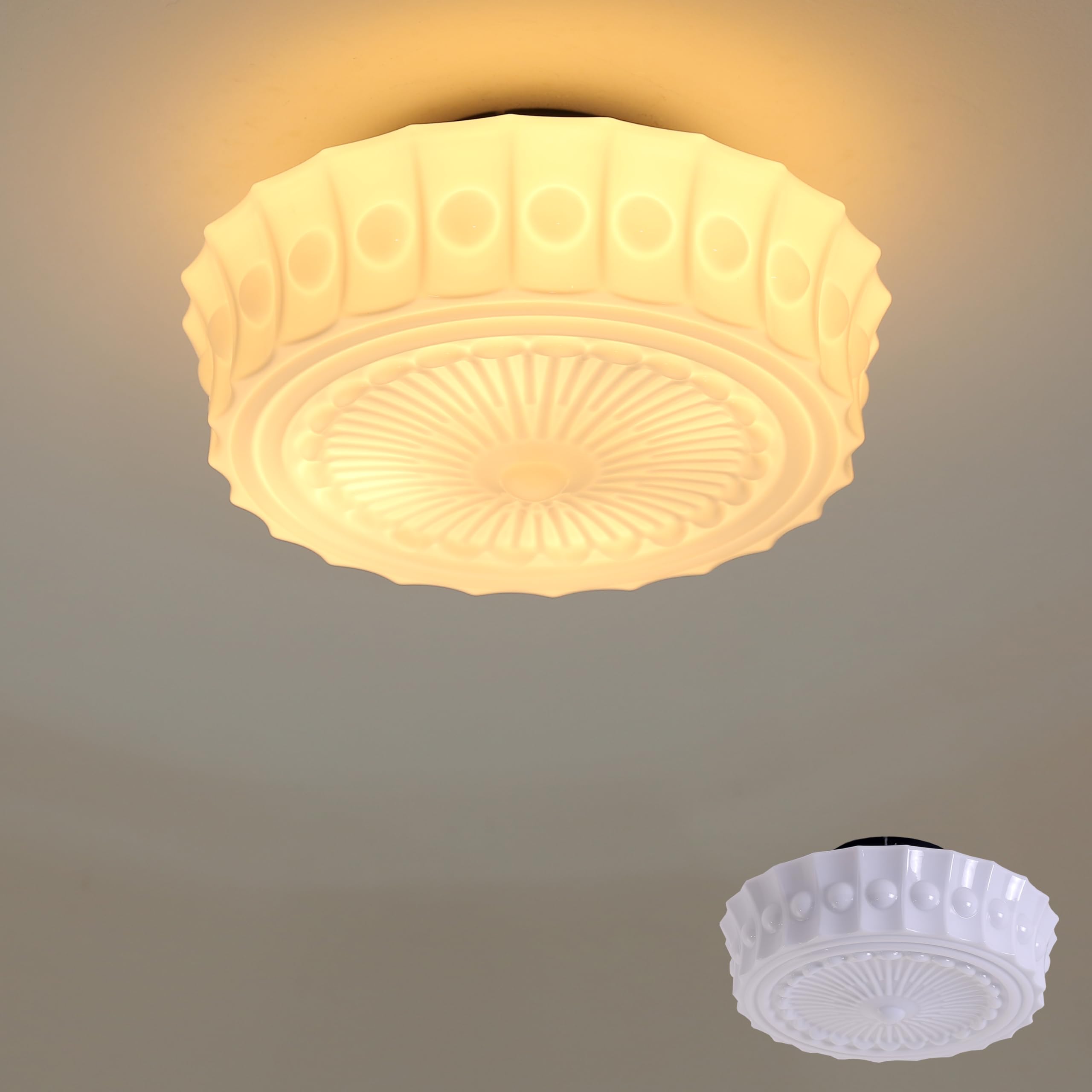 FCTWAKS Schoolhouse Ceiling Light Fixture, 13.8'' Milk Glass Semi Flush Mount Mid Century Vintage Ceiling Light for Bedroom Hall