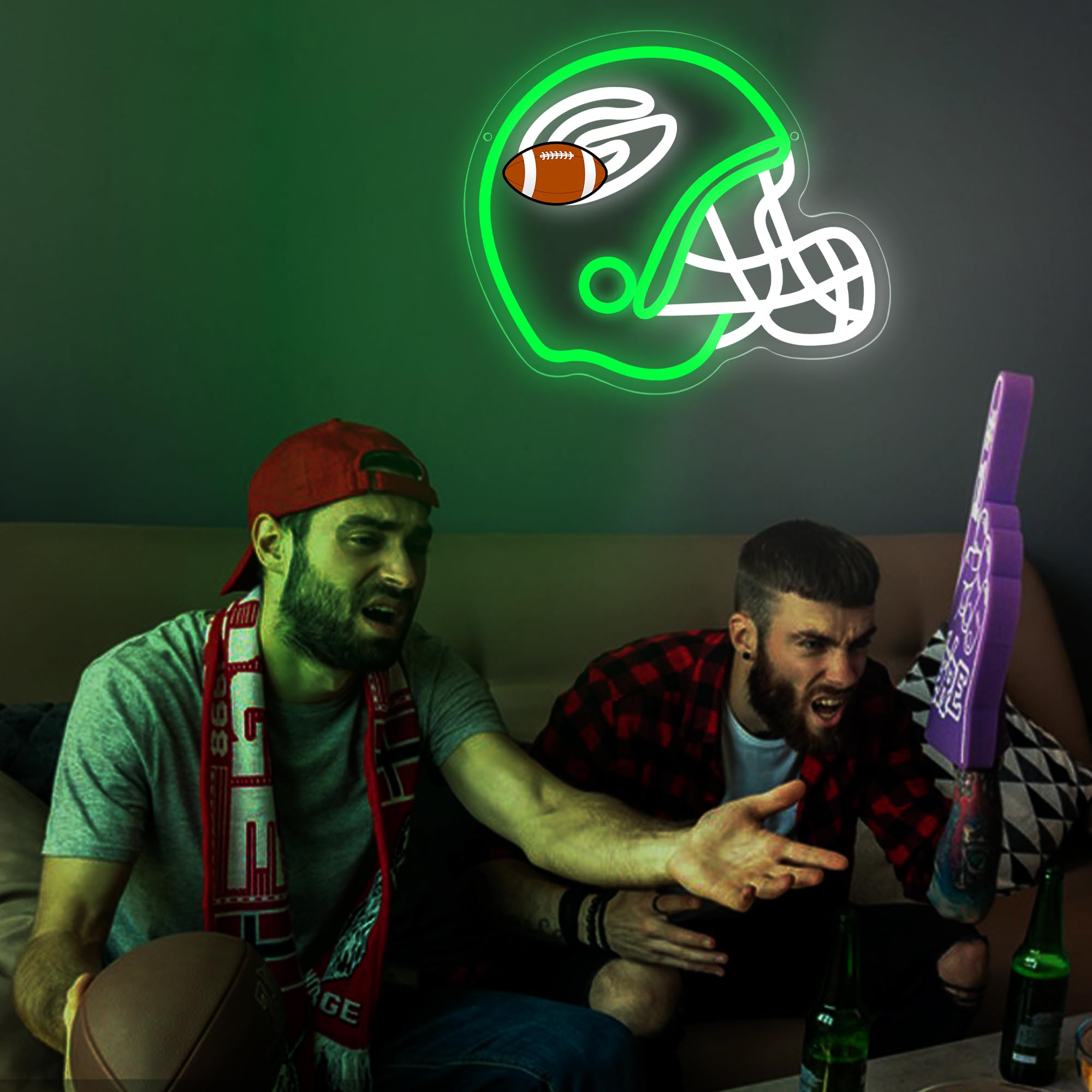 Football Neon Sign For Wall Decor Football Team Neon Sign For Man Cave Or Garage Decor Birthday Gifts For Men Green Led Light For Bedroom Bar Dorm Party Game Room Size 11.8 * 10.11(Zyld295)