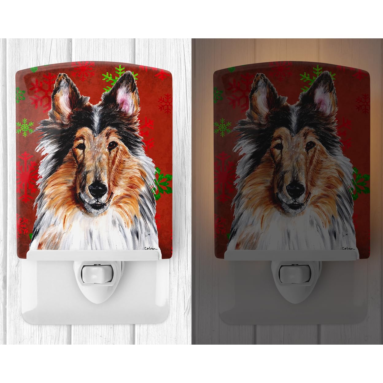 Carolines Treasures Holiday Ceramic Night Light, Collie Design, 6x4x3in, Multicolor, Model SC9742CNL, UL-Certified
