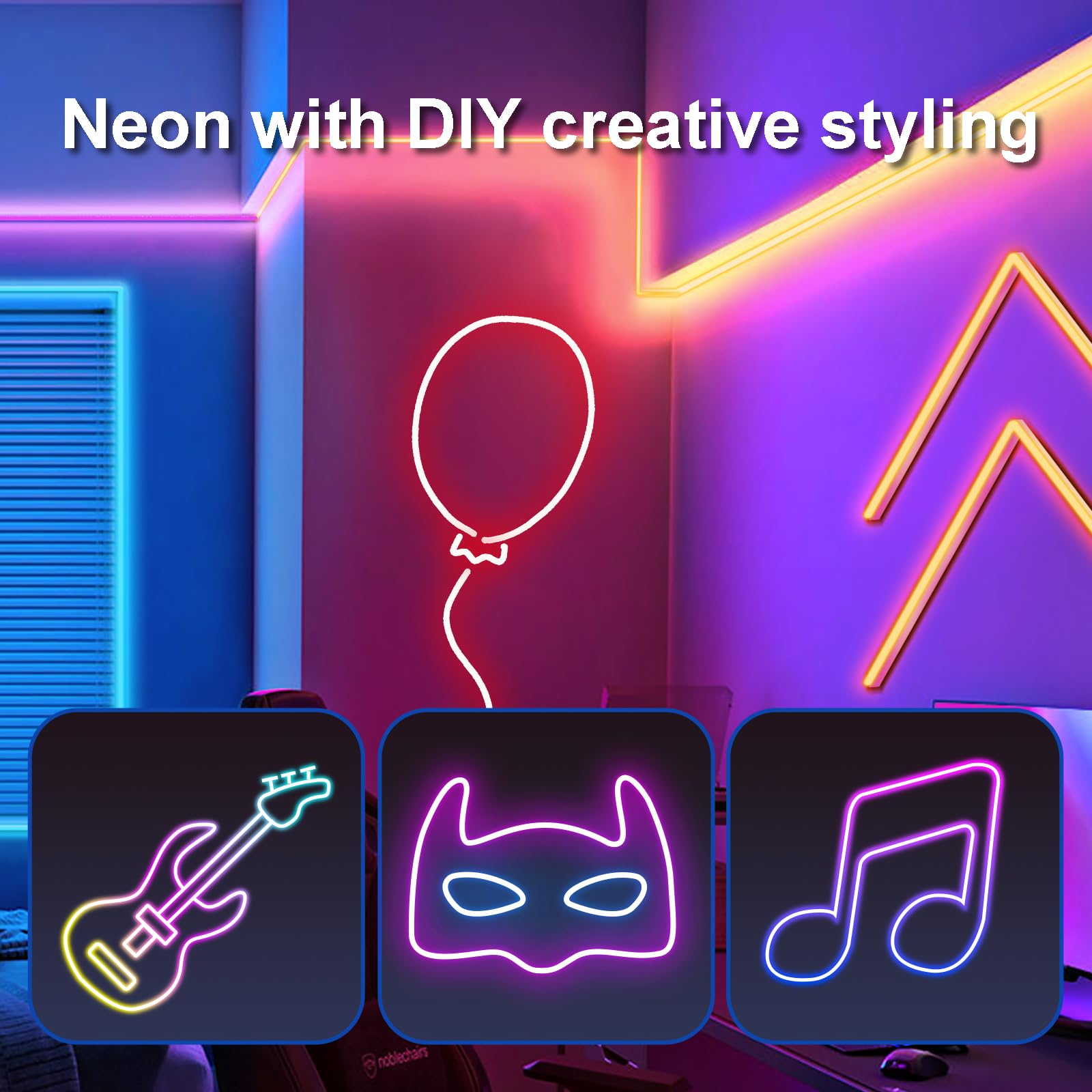 Vrribonx LED Neon Rope Lights 19.6FT, Flexible, IP65 Waterproof, Music Sync, Model V20-001
