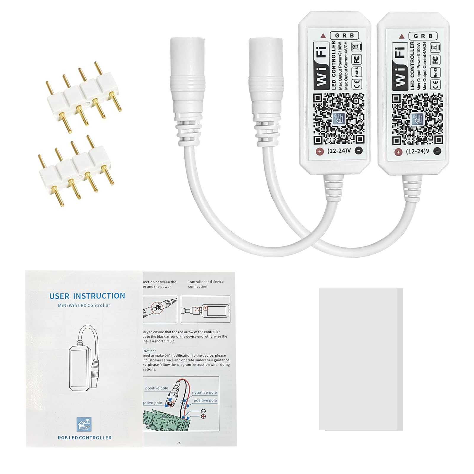 Aubric Smart WiFi LED Controller, RGB Color, Compatible with Alexa & Google Home, Model LED Controller-W2, 2 Pack