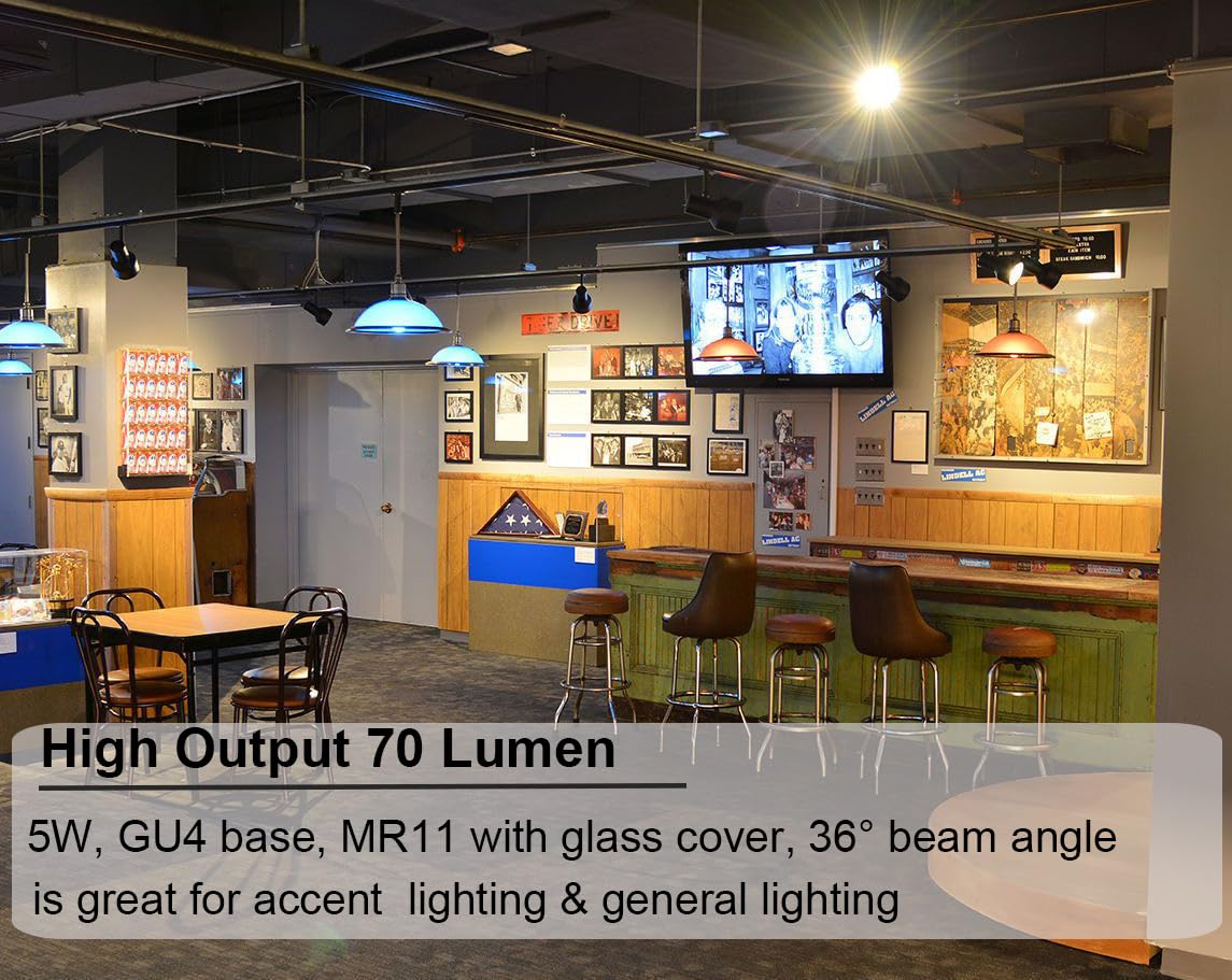 Rnyloas Gu4 Halogen 5W, 6 Pack Gu4 Base Mr11 12V 5W, Long Lasting Gu 4 Mr 11 Dimmable With Glass Cover, Mr 11 Warm White 2800K F