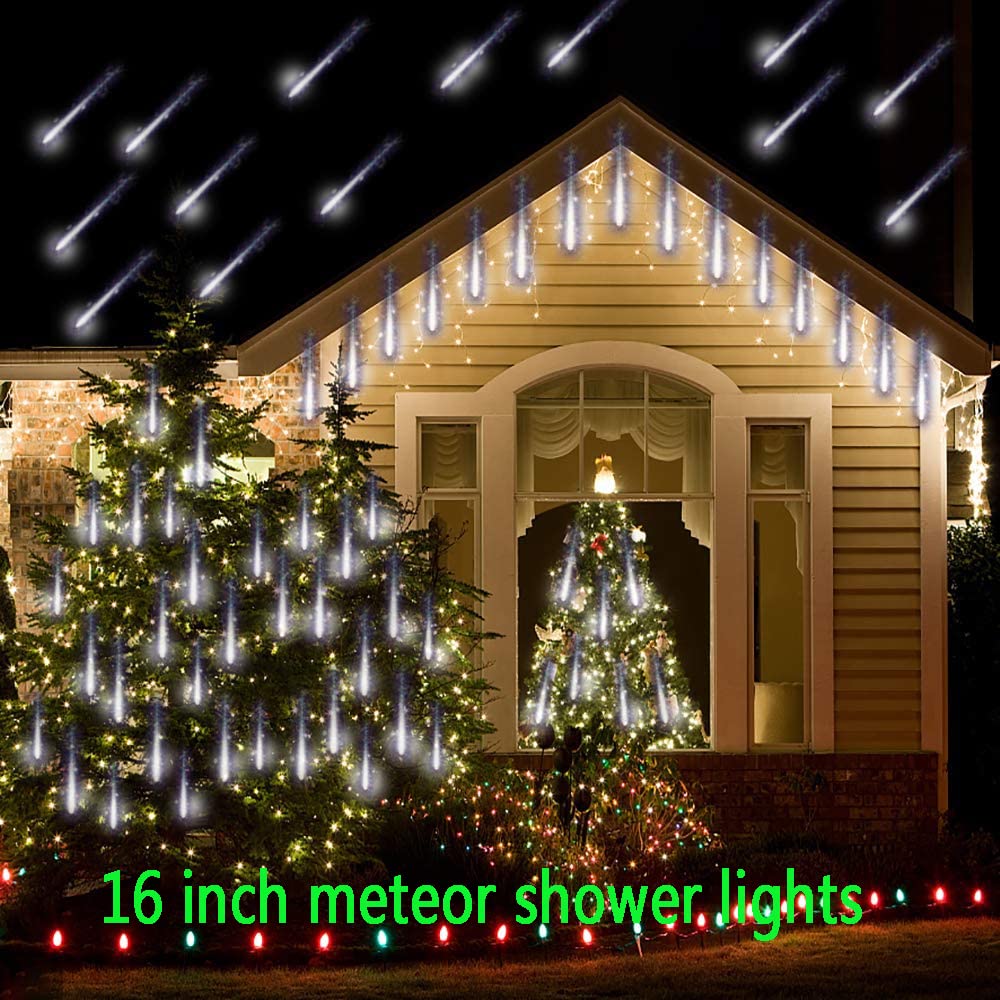 Aokudoni 16&quot; Meteor Shower Lights, 8 Tube White Led Icicle String Lights For Xmas & Weddings