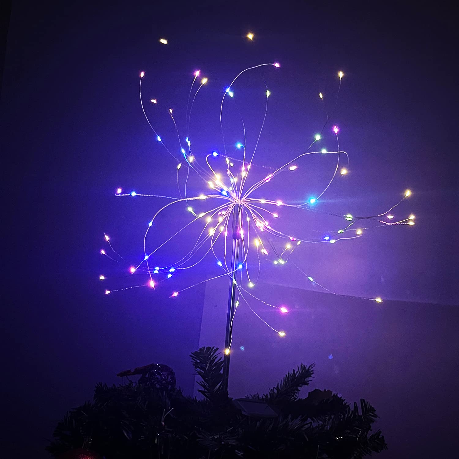 Jjgoo Solar Garden Lights Solar Firework Lights, 2 Pack 120 Leds 2 Lighting Modes Waterproof Solar String Light For Garden Patio Walkway Pathway Party Wedding Decorative - Colorful