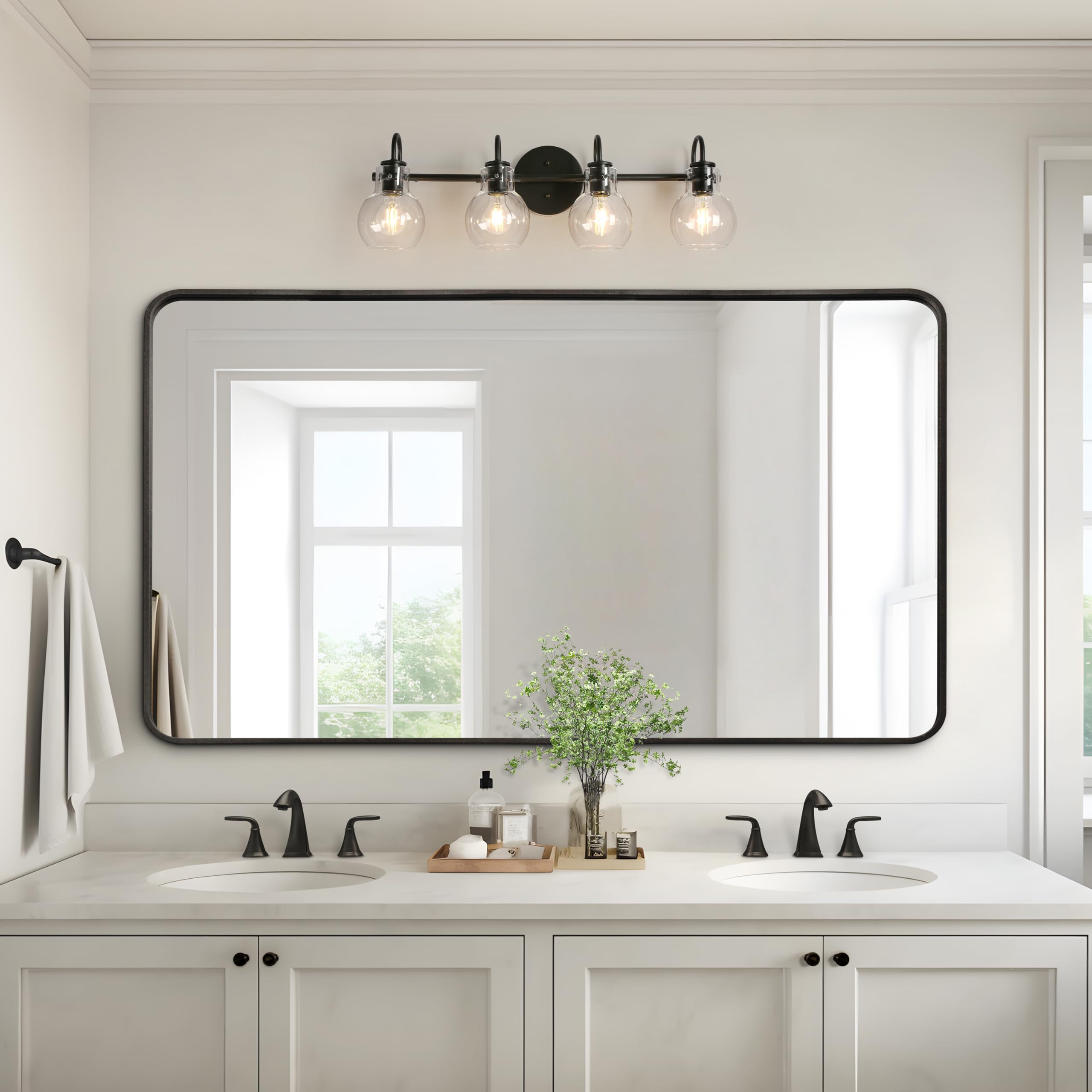 Ksana Black Bathroom Light Fixtures, 4-Light Modern Farmhouse Black Vanity Lights With Clear Glass Shade Over Mirror For Hallway