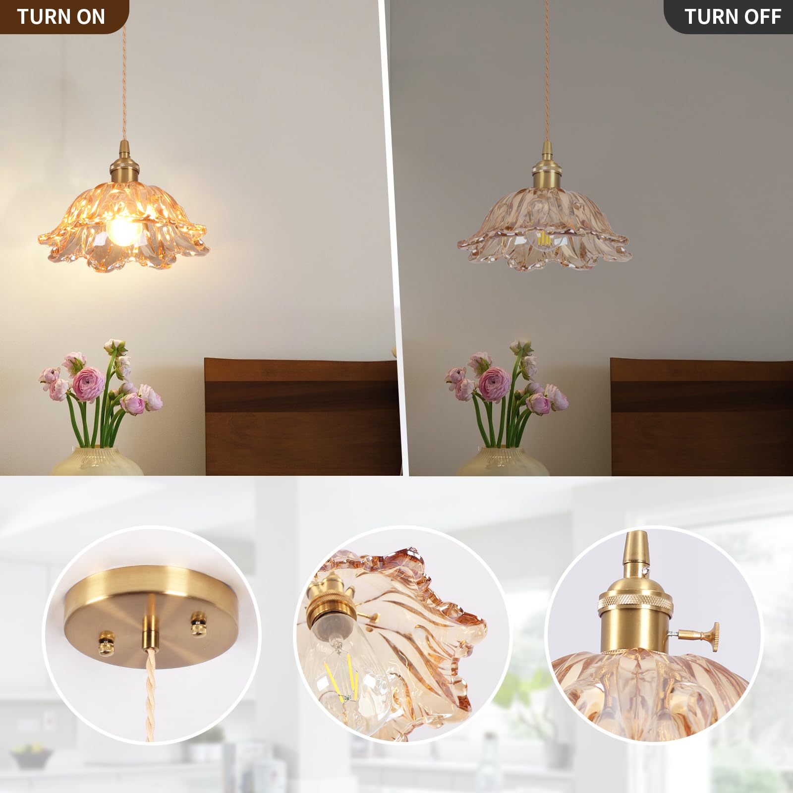 Loiogohot Glass Pendant Light Vintage Light Fixtures,Amber Pendant Lights Kitchen Island,8.7'' Glass Pendant Lights Kitchen Isla