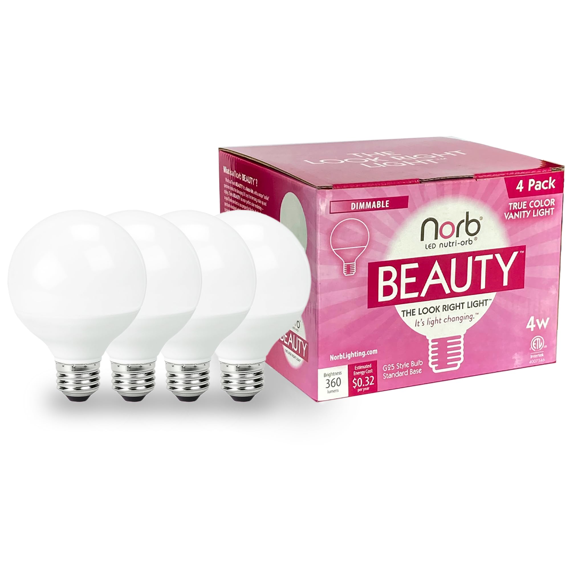 Norbbeauty - Full-Spectrum Led Vanity Light Bulbs, G25 Globe Makeup Lighting For True Color Accuracy, Natural Sunlike Daylight B