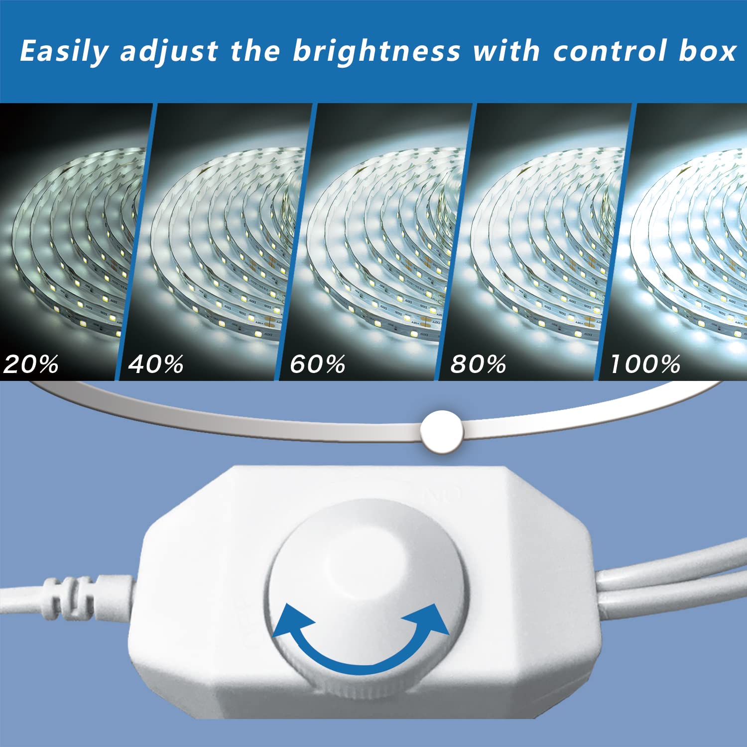 Phopollo White Led Strip Lights, 16.4Ft Dimmable 6500K Daylight White Led Light Strip, 300 Leds Flexible Led Lights For Bedroom,