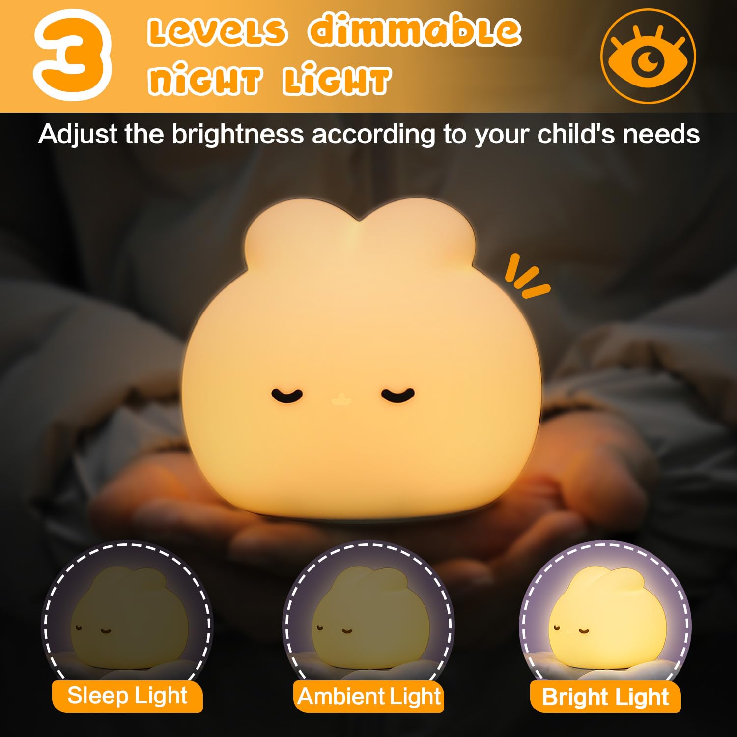 Mexyz Cute Bunny Night Light, 3 Level Dimmable Nursery Nightlight For Kids, Rechargeable Silicone Squishy Rabbit Lamp With Tap Control & Timer For Breastfeeding Toddler Baby Kids Decor Gift
