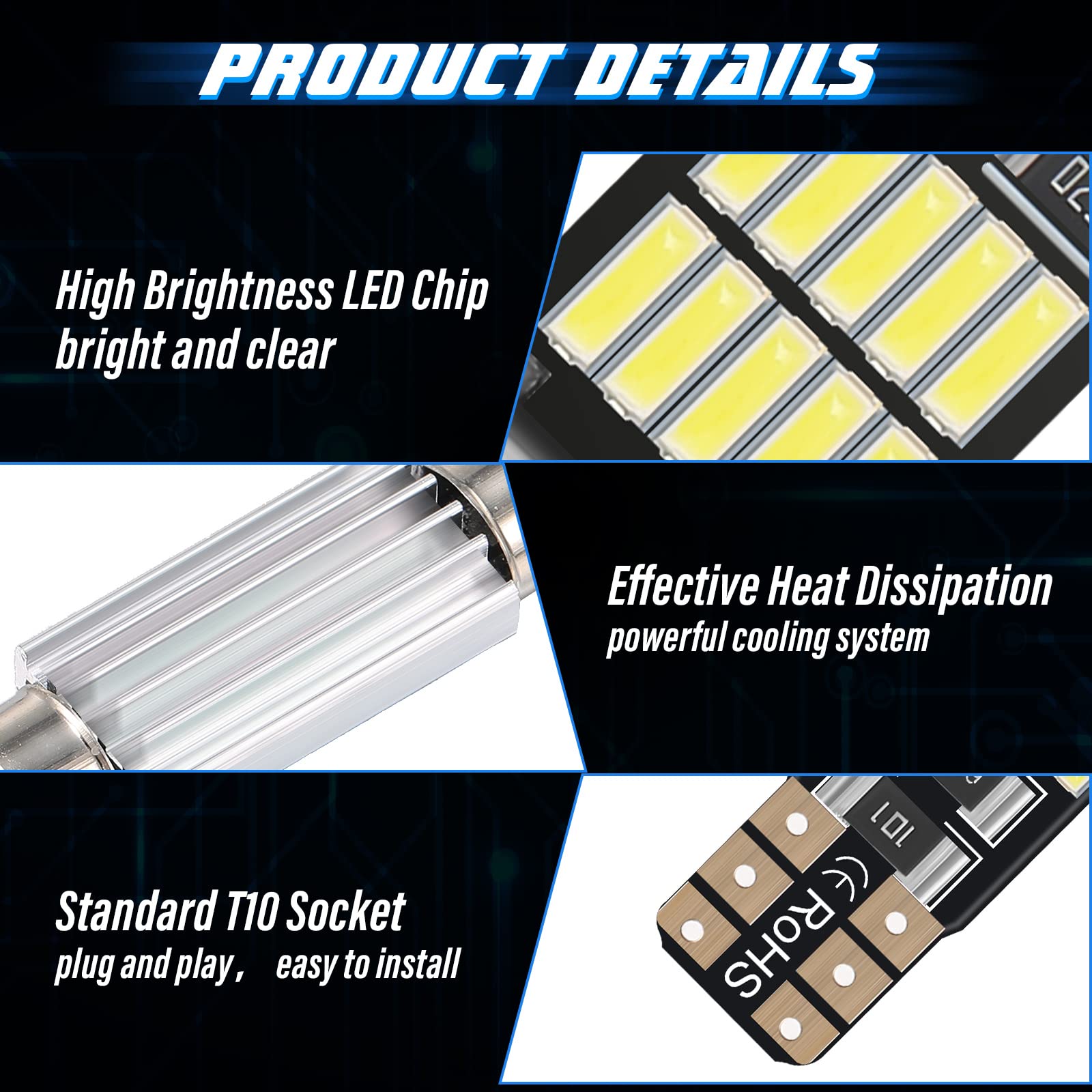 40 Pcs Dome Light Led Car Bulb Kit Led Interior Car Lights T10 25 Mm 26 Mm 27 Mm 32 Mm And 41 Mm Led Festoon Bulbs Led Interior Replacement Bulbs For Car Map Door Courtesy License Plate Lights (White)