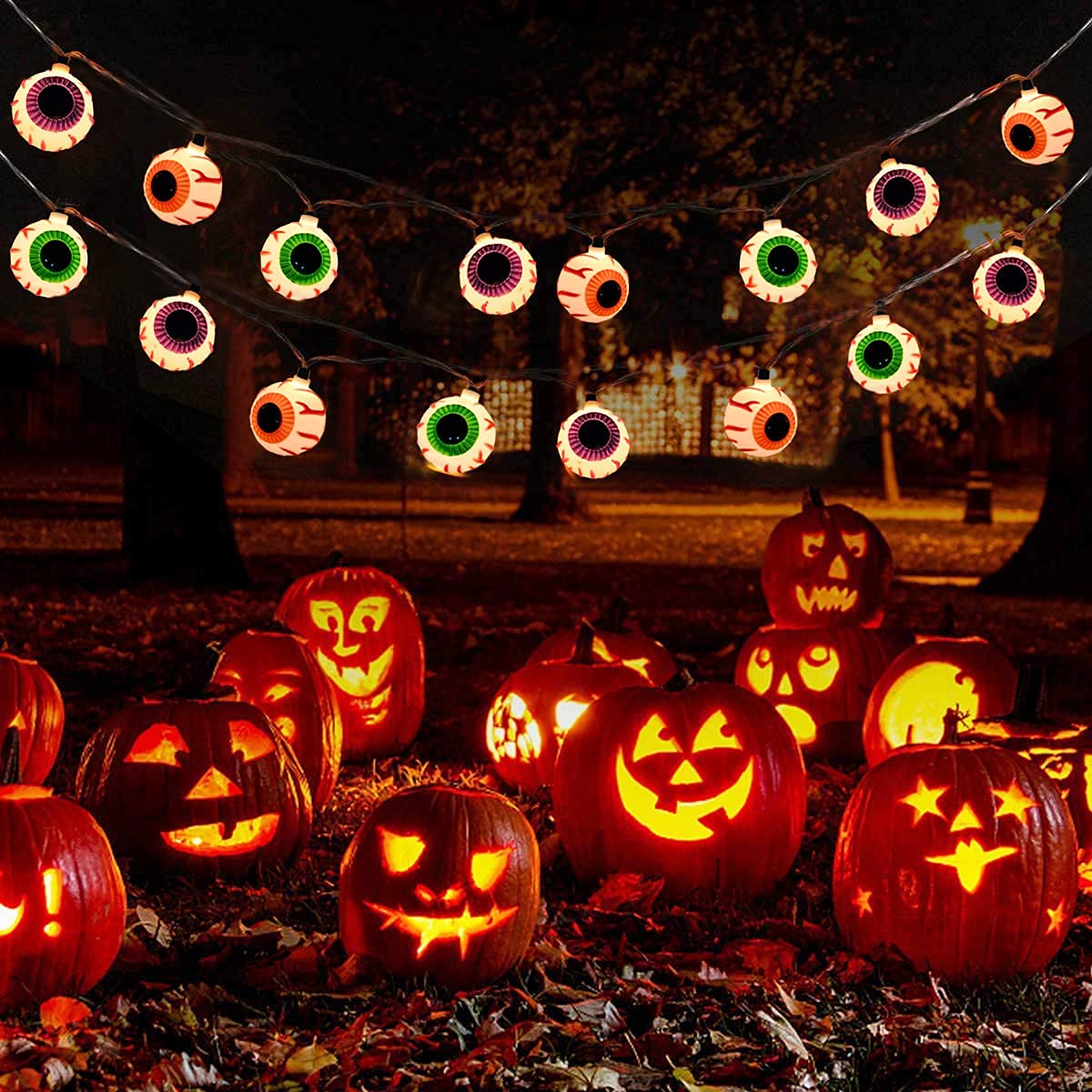 Abeja Halloween Eyeball String Lights, 8.5Ft Waterproof, 10 Bulbs, Indoor/Outdoor Use, Black