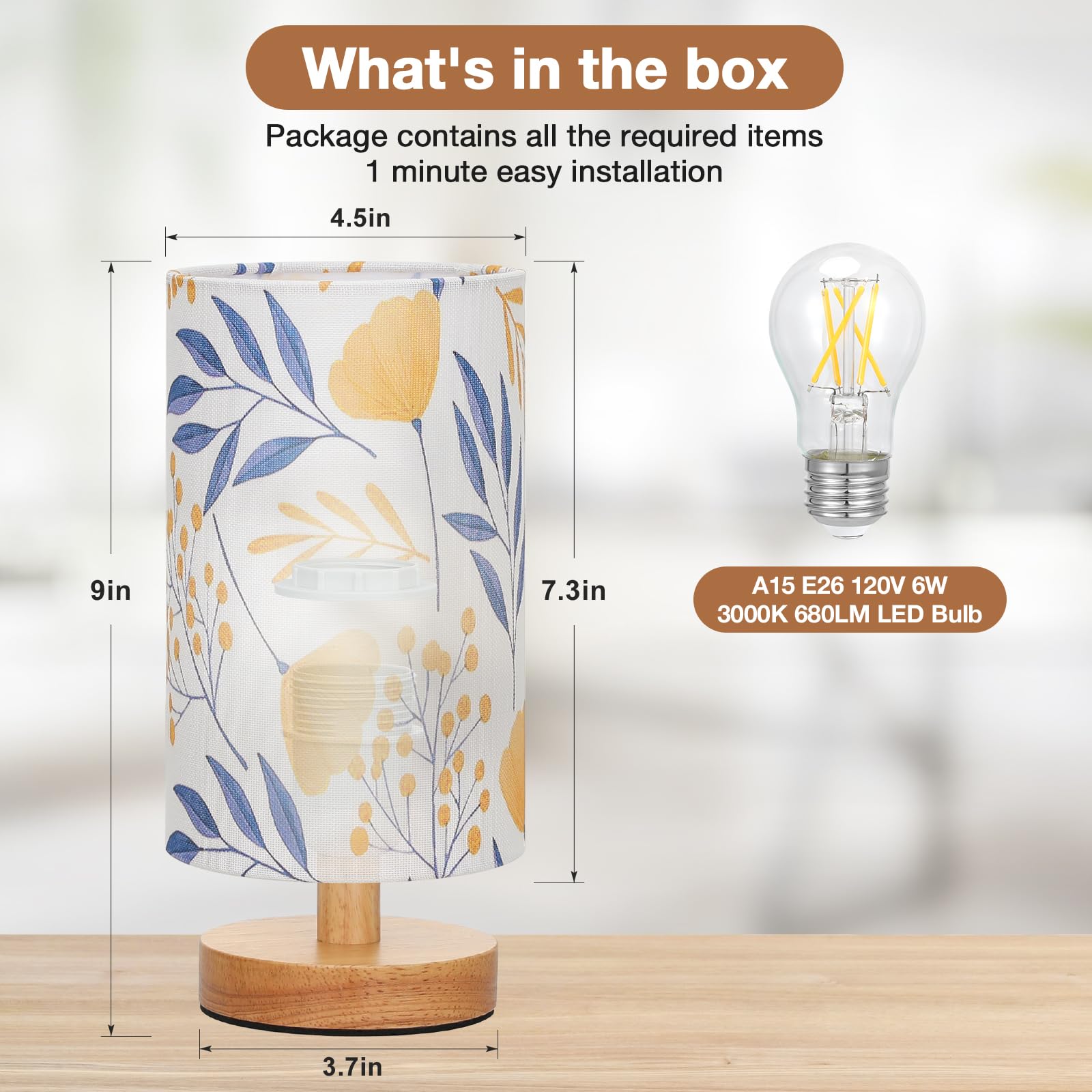 Fenmzee Ginkgo Table Lamp For Bedroom - Inline Control, Small Bedside Lamp With 3000K A15 Led Blub, Easy Assembly (Ginkgo White