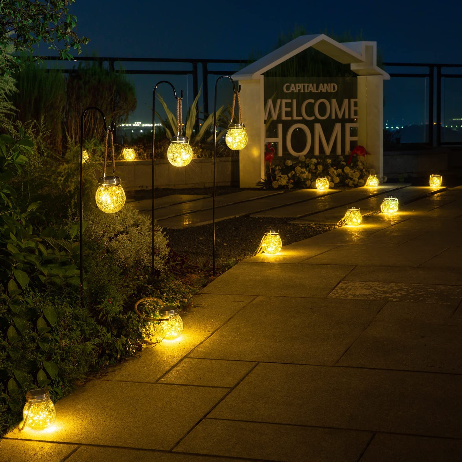 Roshwey Solar Lanterns Outdoor Waterproof, 4 Pack Garden Lights Outdoor Lantern Paito Decor Christmas Gifts Solar Globe Lights O