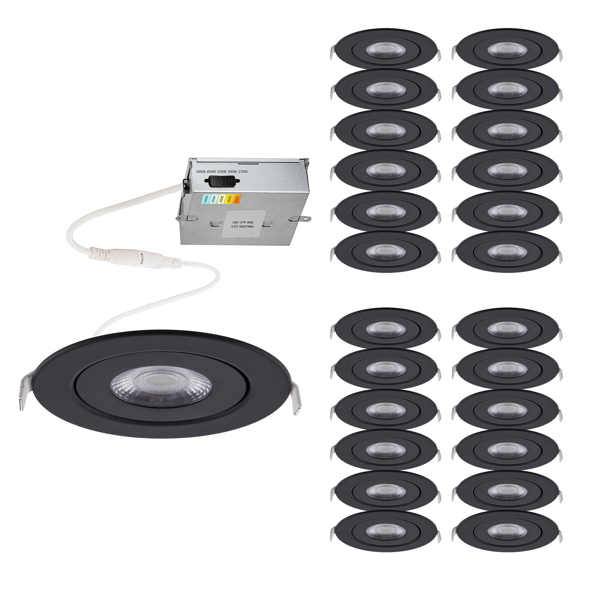 Wac Lighting Lotos 6In Led Round Adjustable Recessed Light 5-Cct Selectable 15W 1 350 Lumens Ic-Rated Airtight 120V-277V Universal In Black (Pack Of 24)