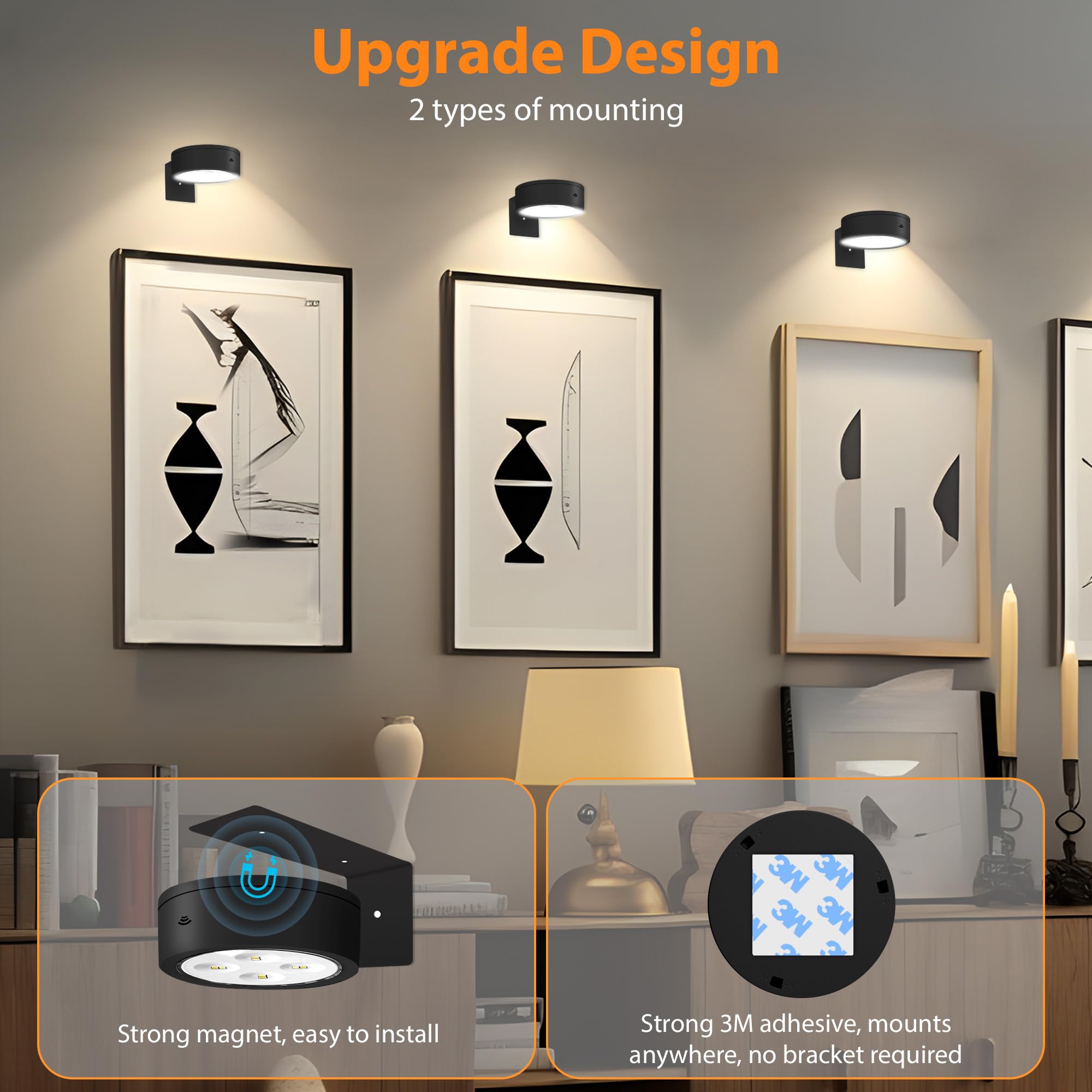 3Pcs Picture Lights For Wall, 13 Rgb Color Magnetic Led Art Display Light For Picture Frame, Wireless Battery Operated Painting