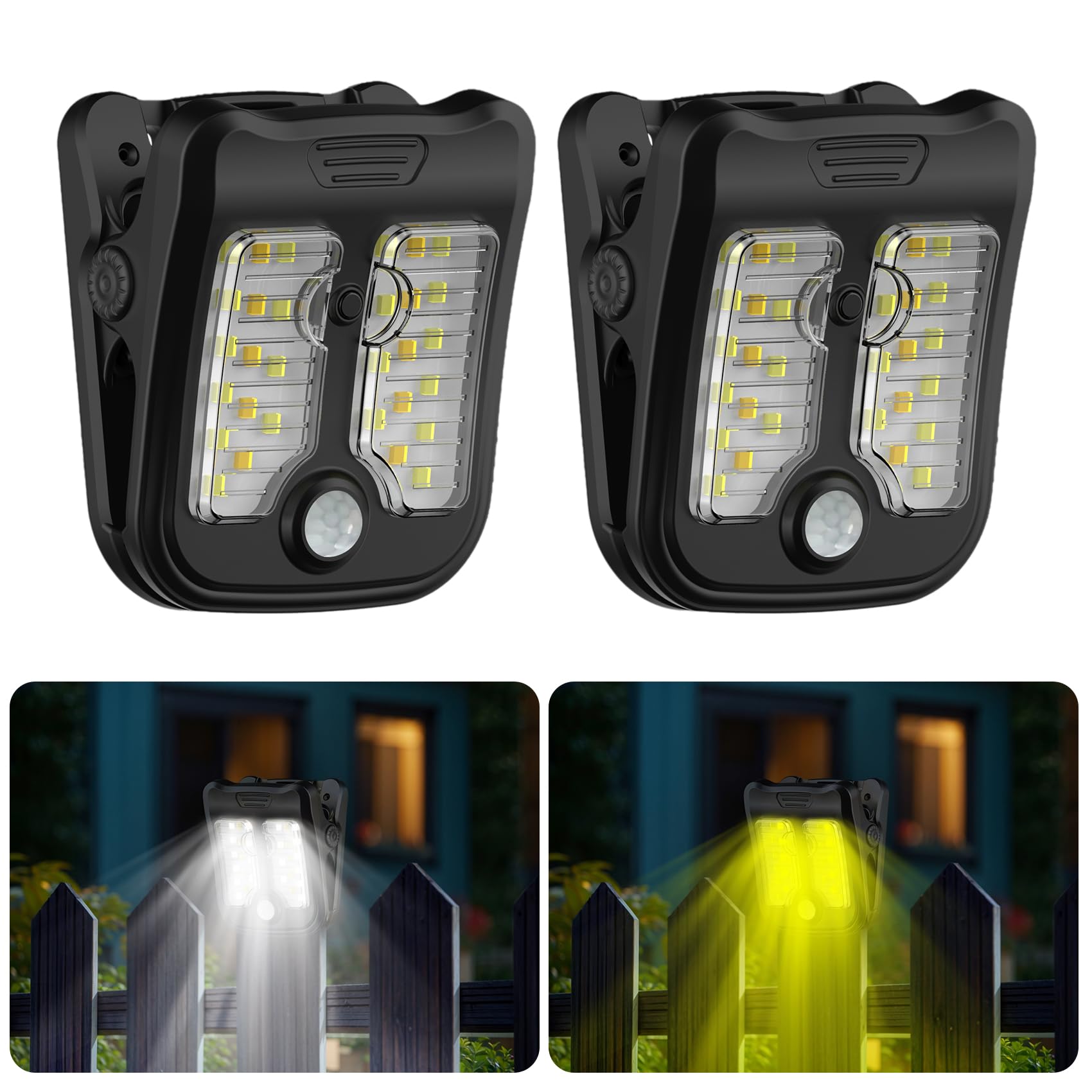 Tryme Small Solar Lights for Chain Link Fence, Outdoor Motion Sensor Clip-on Solar Lights for Garden, Gate, Deck, Step, Patio, C
