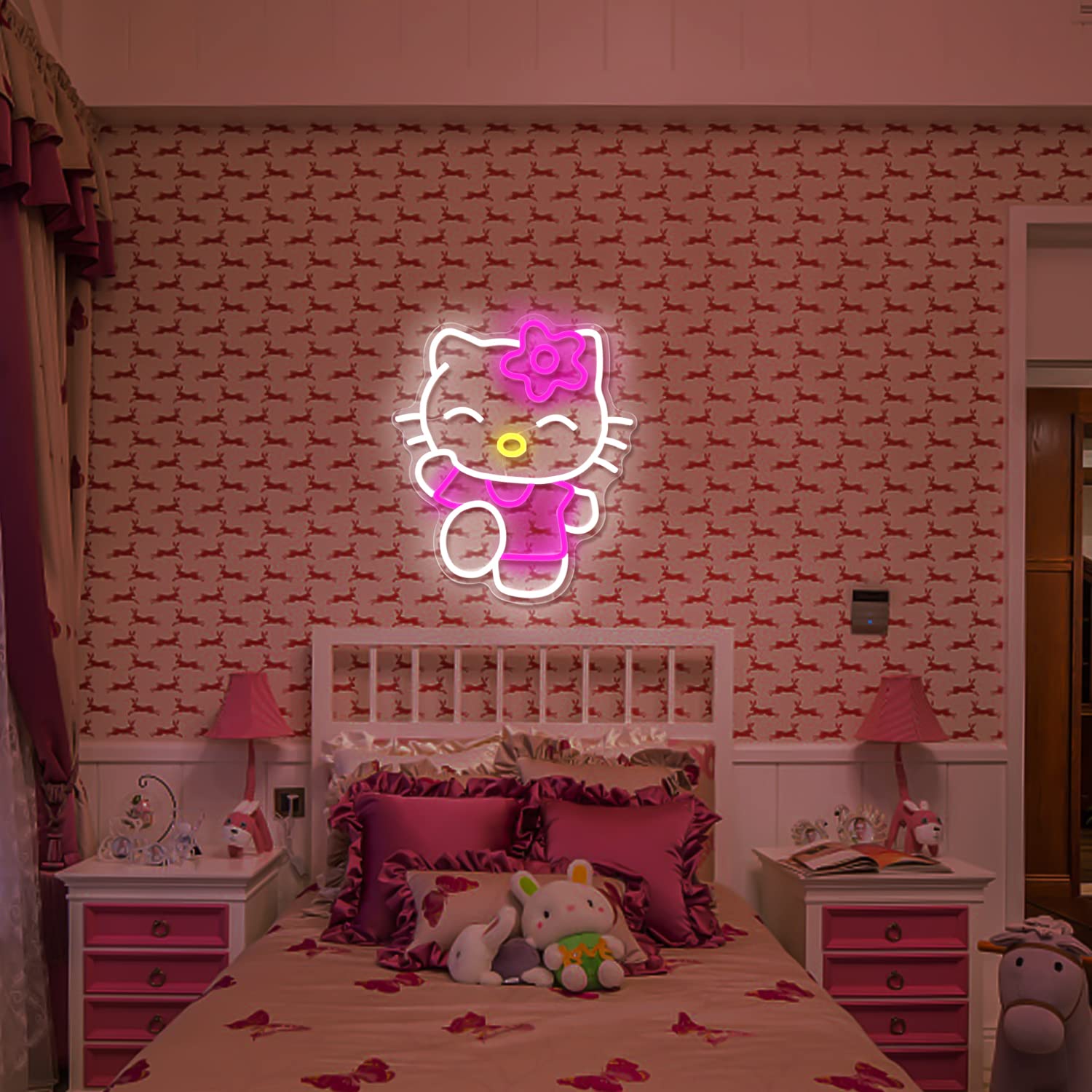 Cheunyar Neon Sign - Dimmable Kitty Decor Light, 14.7inx12.5in, Colorful Acrylic, Ideal for Girls Room, Birthday Gift